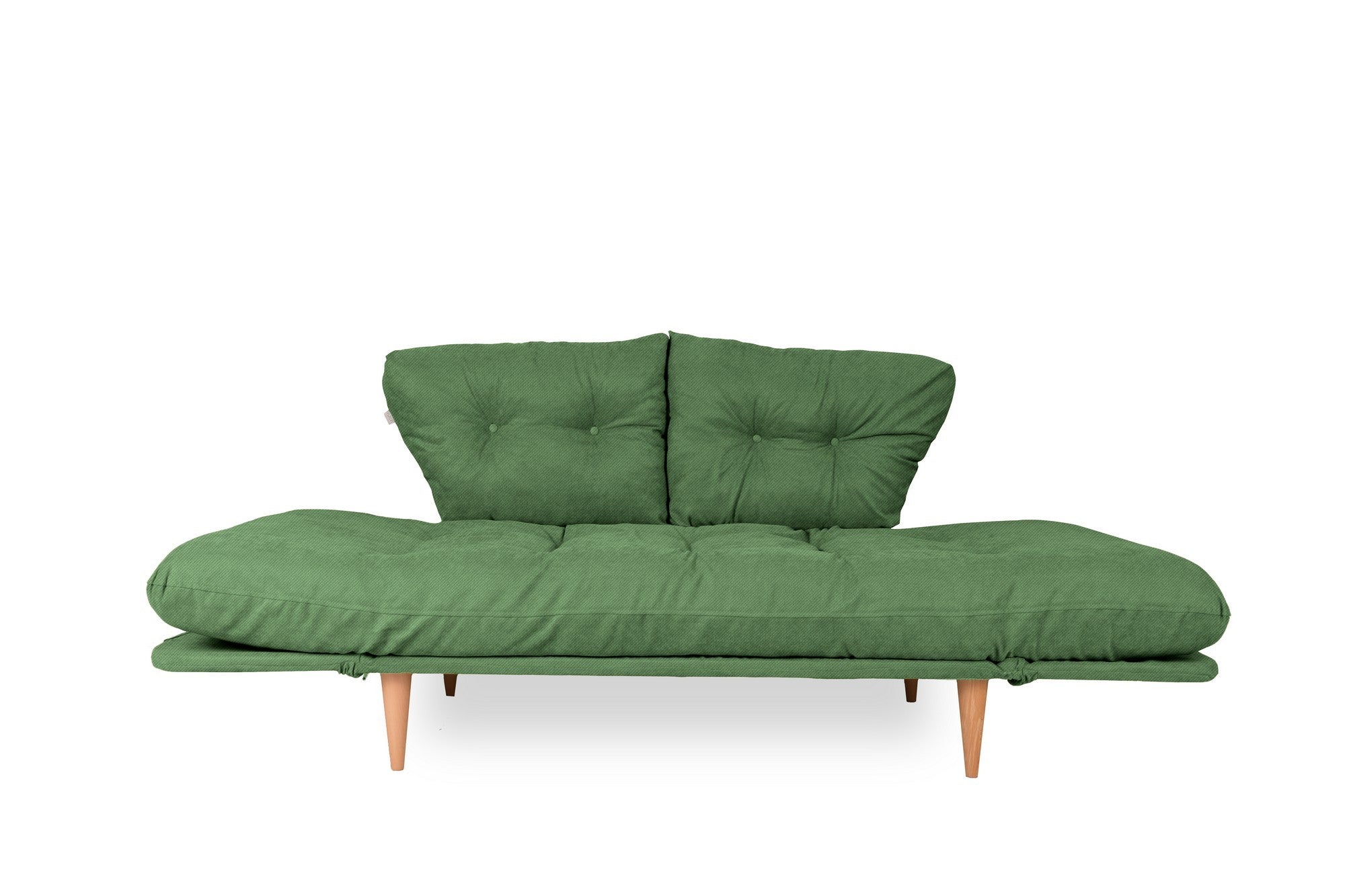 Sofá-cama moderno de 3 lugares, tecido de linho verde, estrutura 100% metálica, braços ajustáveis, molas ensacadas e espuma, capacidade de 200 kg | Perfeito para espaços de convivência elegantes