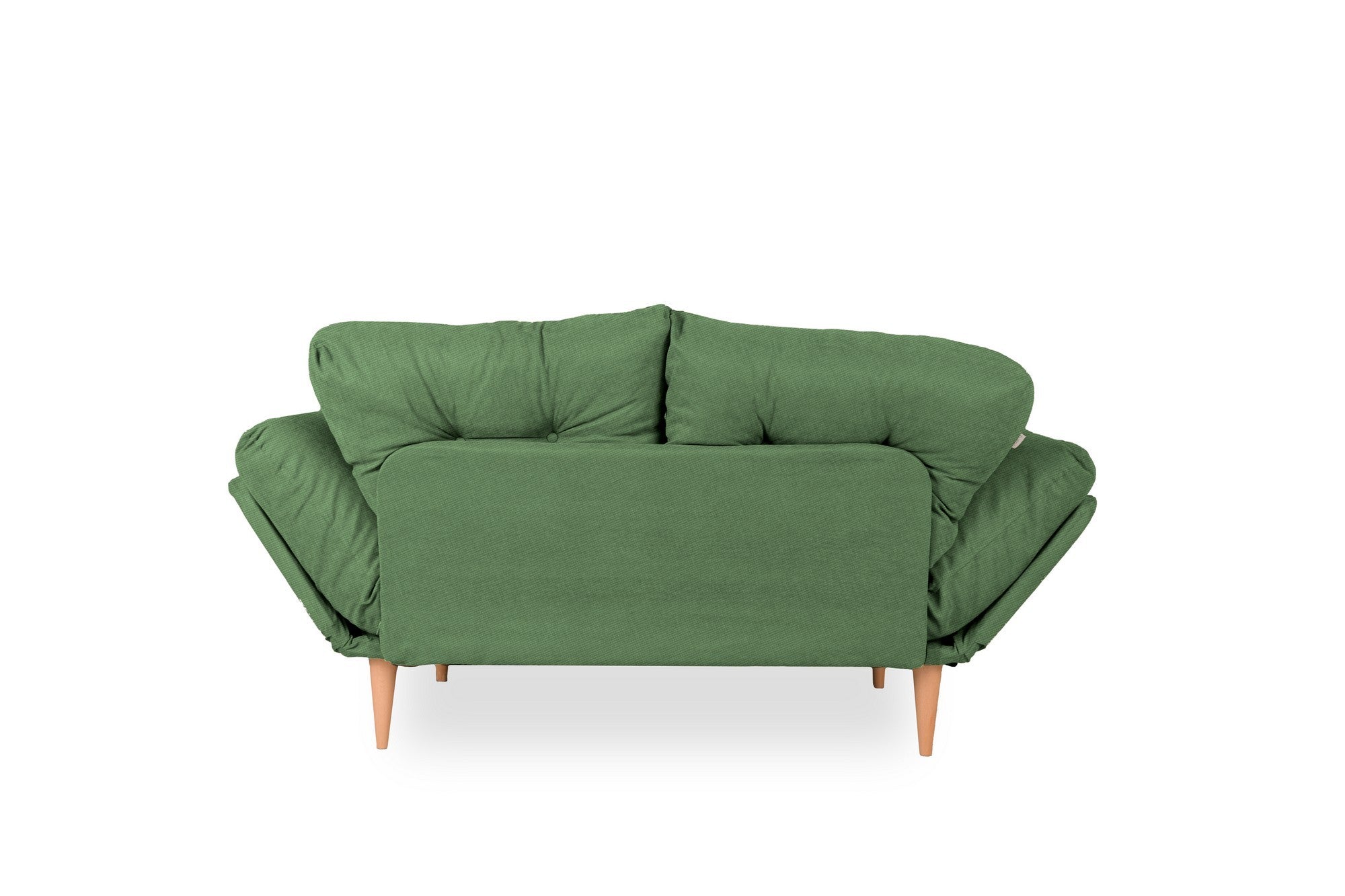 Sofá-cama moderno de 3 lugares, tecido de linho verde, estrutura 100% metálica, braços ajustáveis, molas ensacadas e espuma, capacidade de 200 kg | Perfeito para espaços de convivência elegantes