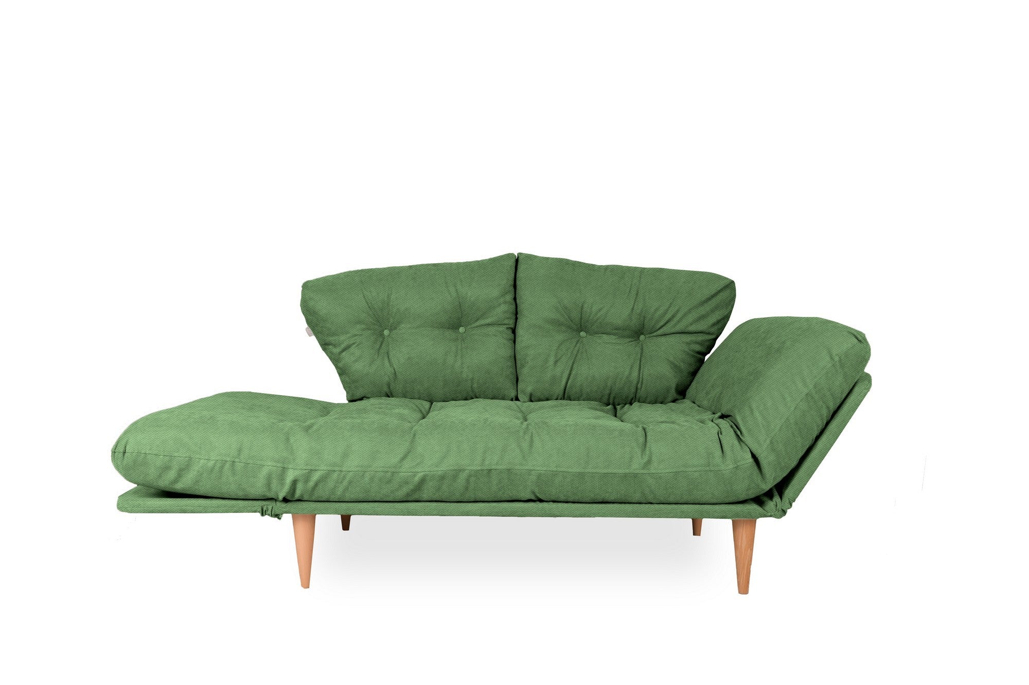 Sofá-cama moderno de 3 lugares, tecido de linho verde, estrutura 100% metálica, braços ajustáveis, molas ensacadas e espuma, capacidade de 200 kg | Perfeito para espaços de convivência elegantes