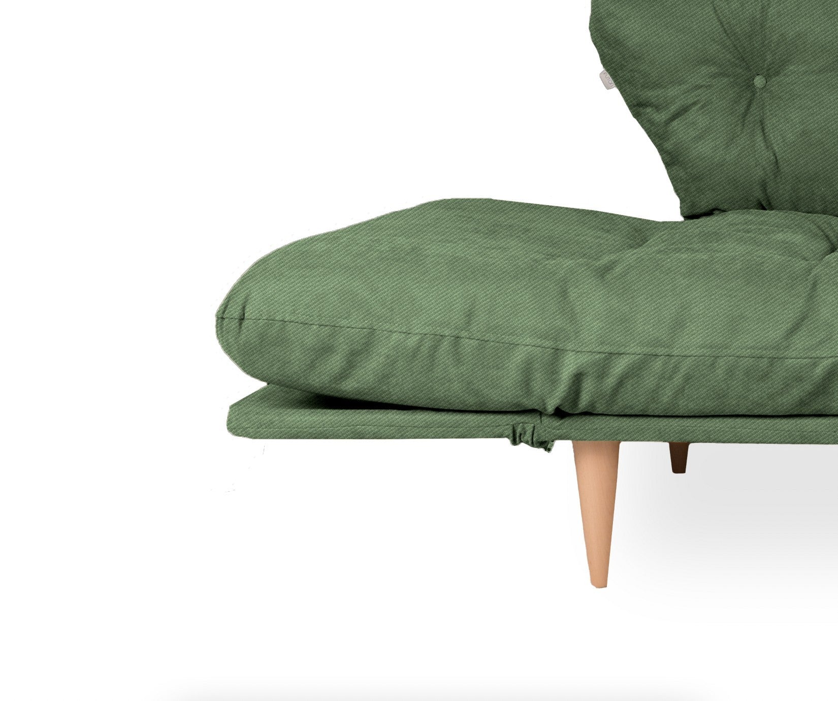 Sofá-cama moderno de 3 lugares, tecido de linho verde, estrutura 100% metálica, braços ajustáveis, molas ensacadas e espuma, capacidade de 200 kg | Perfeito para espaços de convivência elegantes