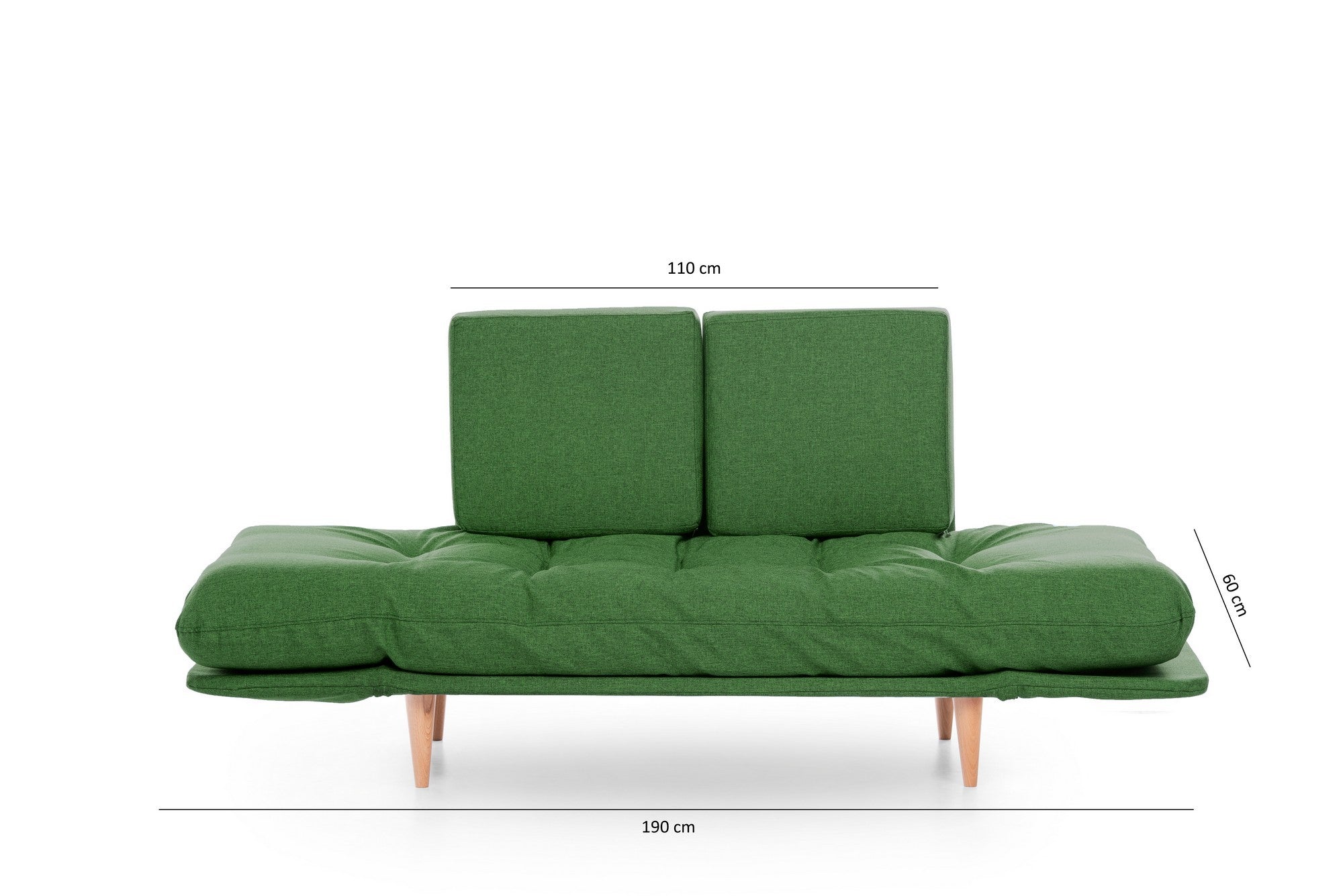 Sofá-cama moderno de 3 lugares, tecido de linho verde, estrutura 100% metálica, braços ajustáveis, molas ensacadas e espuma, capacidade de 200 kg | Perfeito para espaços de convivência elegantes
