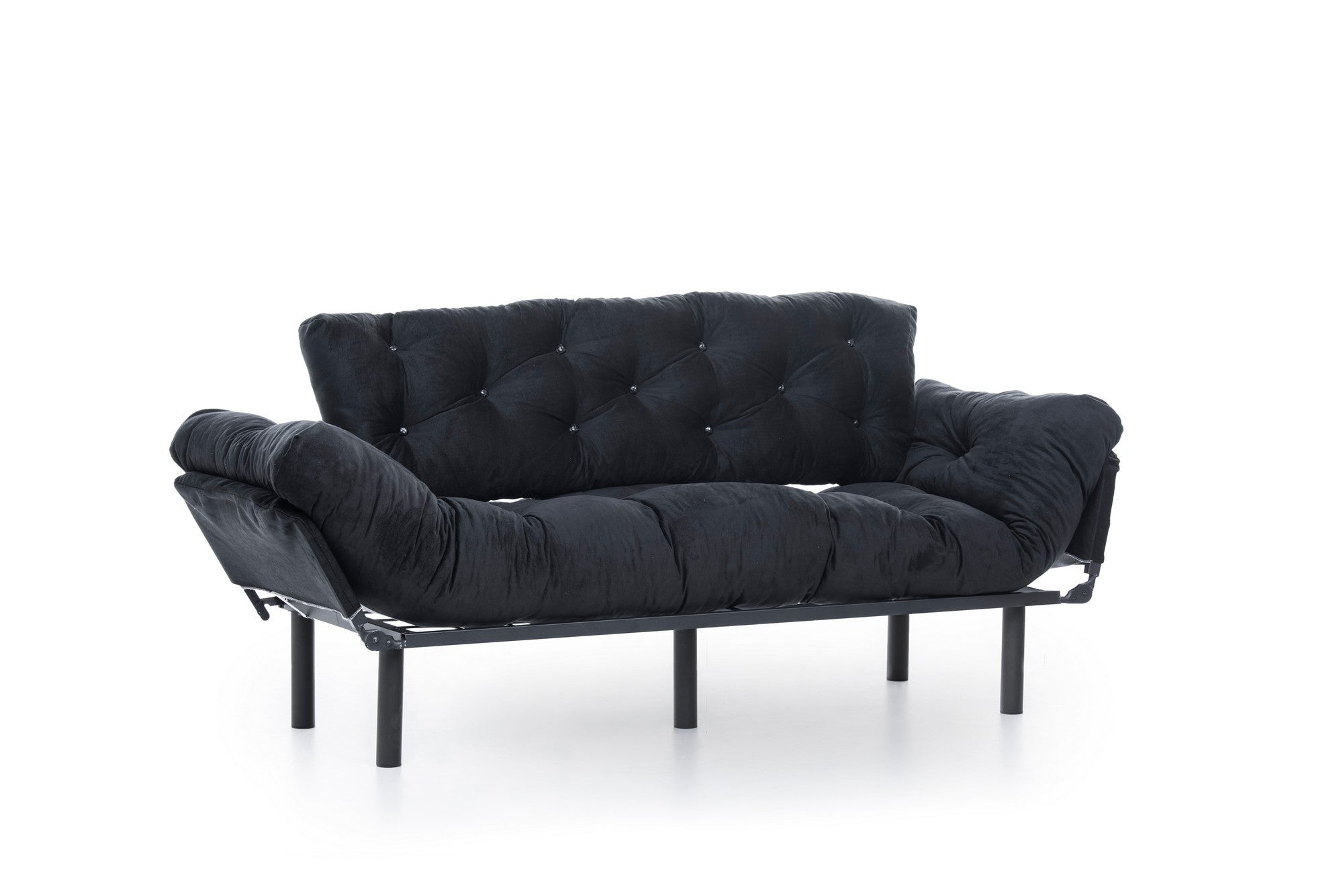 Sofá-cama moderno de 3 lugares, preto, 185 cm | Estrutura 100% metálica, espuma 24 DNS, braços ajustáveis em 5 níveis | Elegante e funcional para casa e escritório