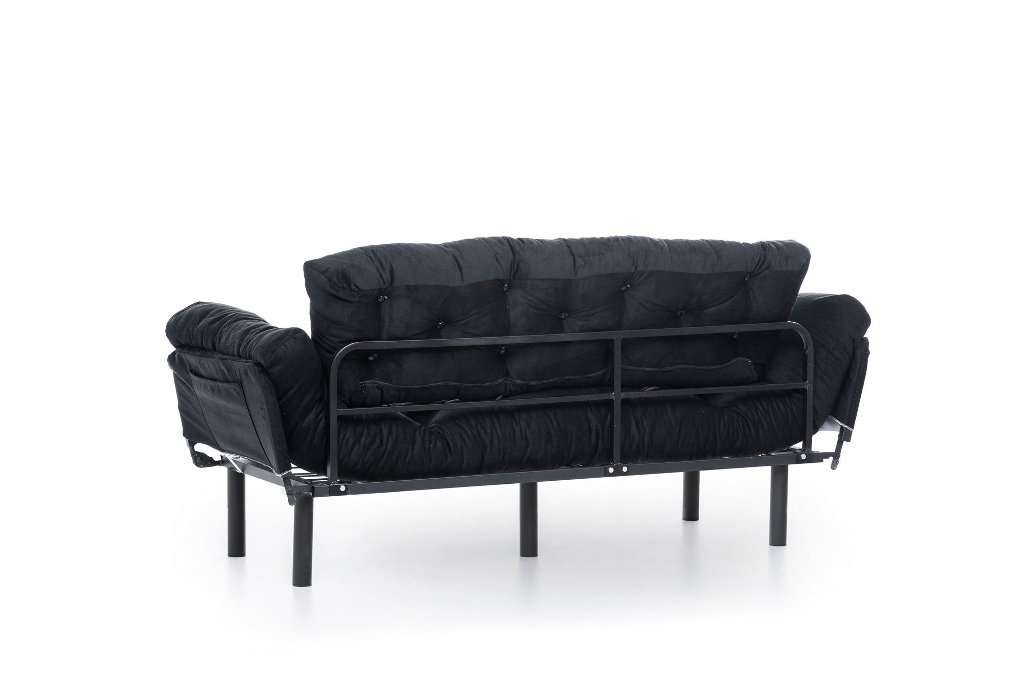 Sofá-cama moderno de 3 lugares, preto, 185 cm | Estrutura 100% metálica, espuma 24 DNS, braços ajustáveis em 5 níveis | Elegante e funcional para casa e escritório