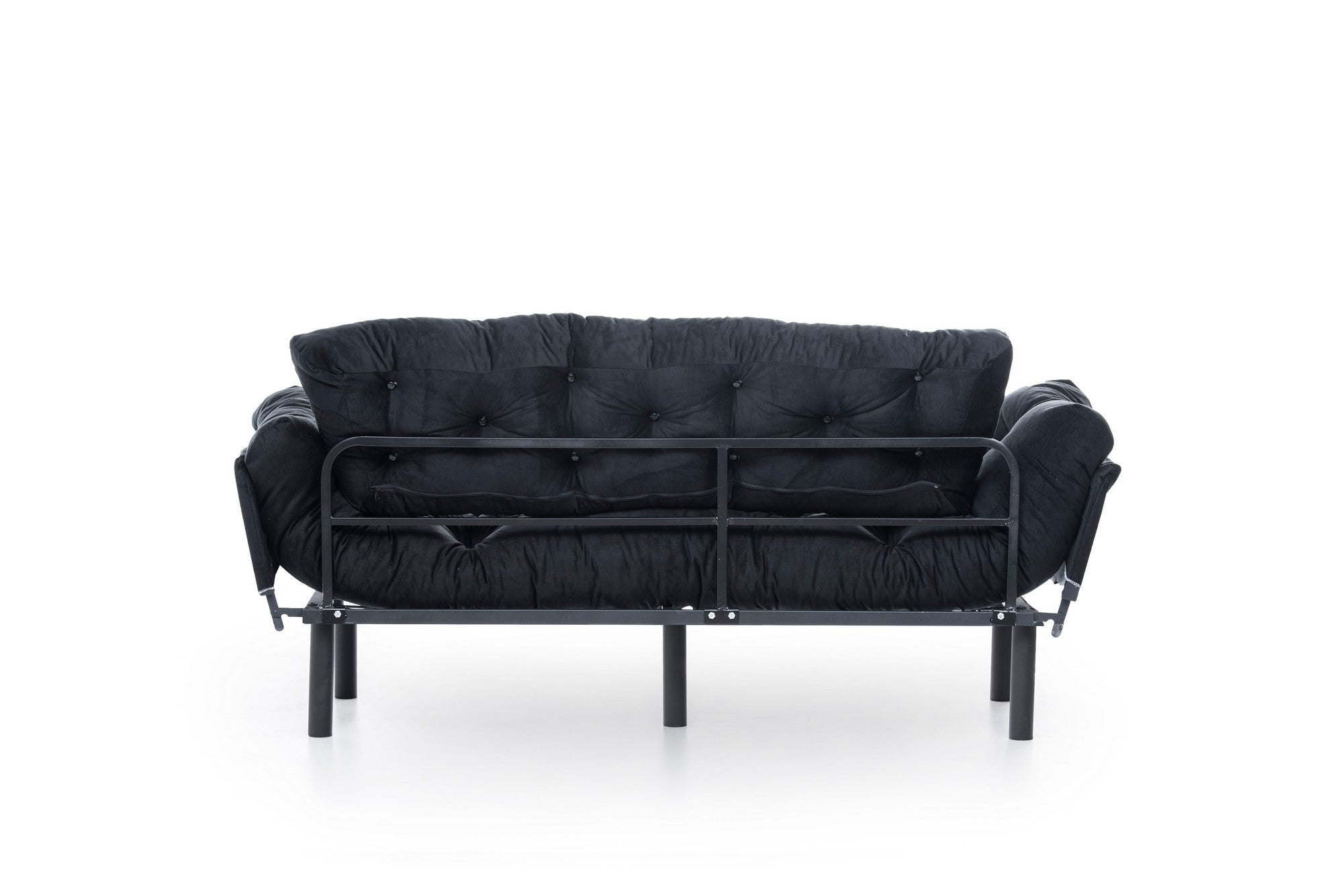Sofá-cama moderno de 3 lugares, preto, 185 cm | Estrutura 100% metálica, espuma 24 DNS, braços ajustáveis em 5 níveis | Elegante e funcional para casa e escritório