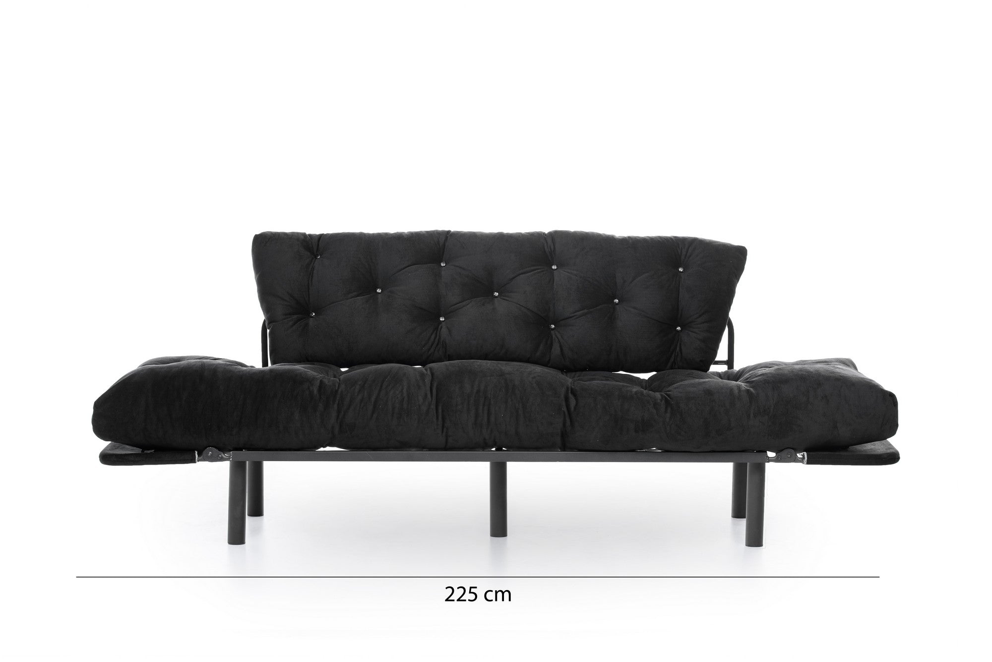 Sofá-cama moderno de 3 lugares, preto, 185 cm | Estrutura 100% metálica, espuma 24 DNS, braços ajustáveis em 5 níveis | Elegante e funcional para casa e escritório