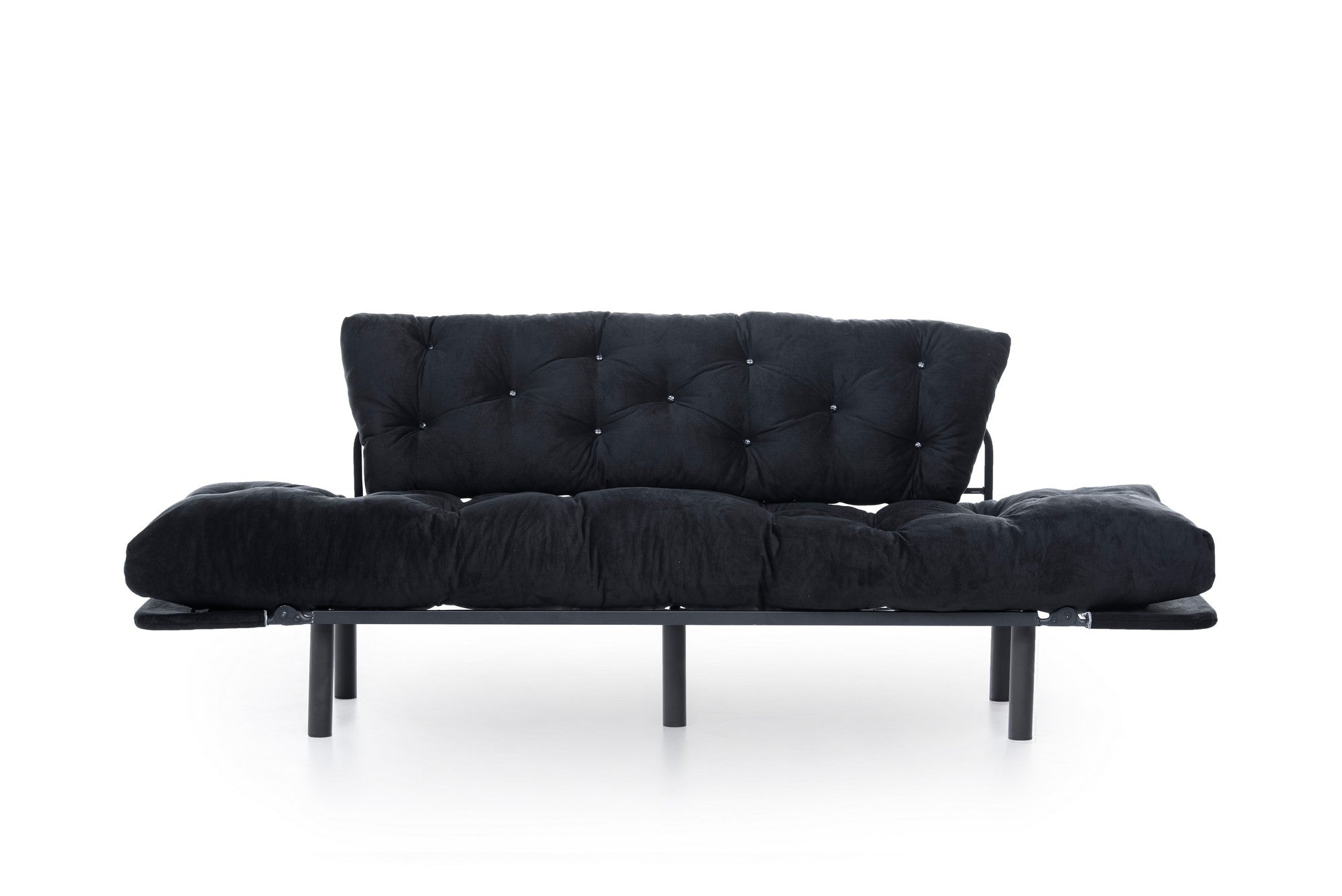 Sofá-cama moderno de 3 lugares, preto, 185 cm | Estrutura 100% metálica, espuma 24 DNS, braços ajustáveis em 5 níveis | Elegante e funcional para casa e escritório