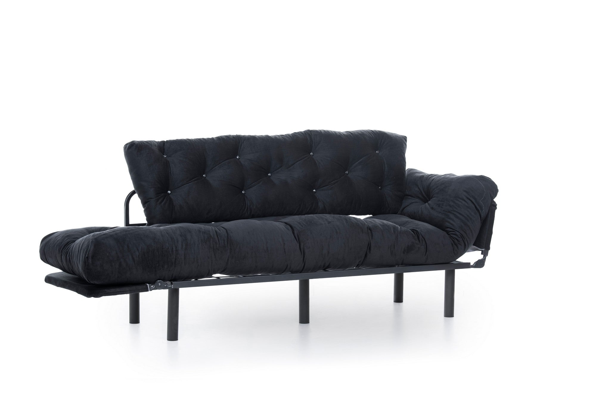 Sofá-cama moderno de 3 lugares, preto, 185 cm | Estrutura 100% metálica, espuma 24 DNS, braços ajustáveis em 5 níveis | Elegante e funcional para casa e escritório