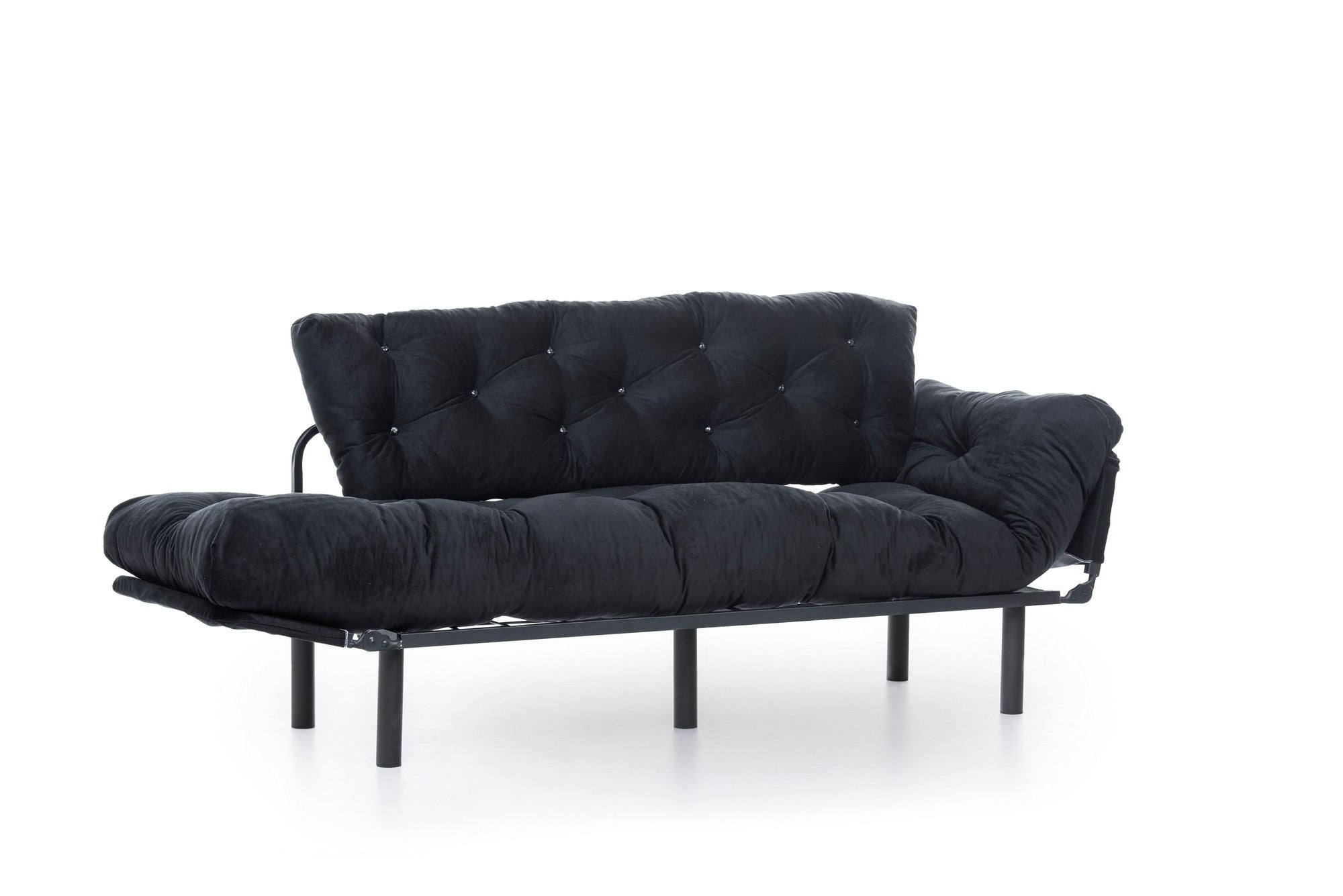 Sofá-cama moderno de 3 lugares, preto, 185 cm | Estrutura 100% metálica, espuma 24 DNS, braços ajustáveis em 5 níveis | Elegante e funcional para casa e escritório