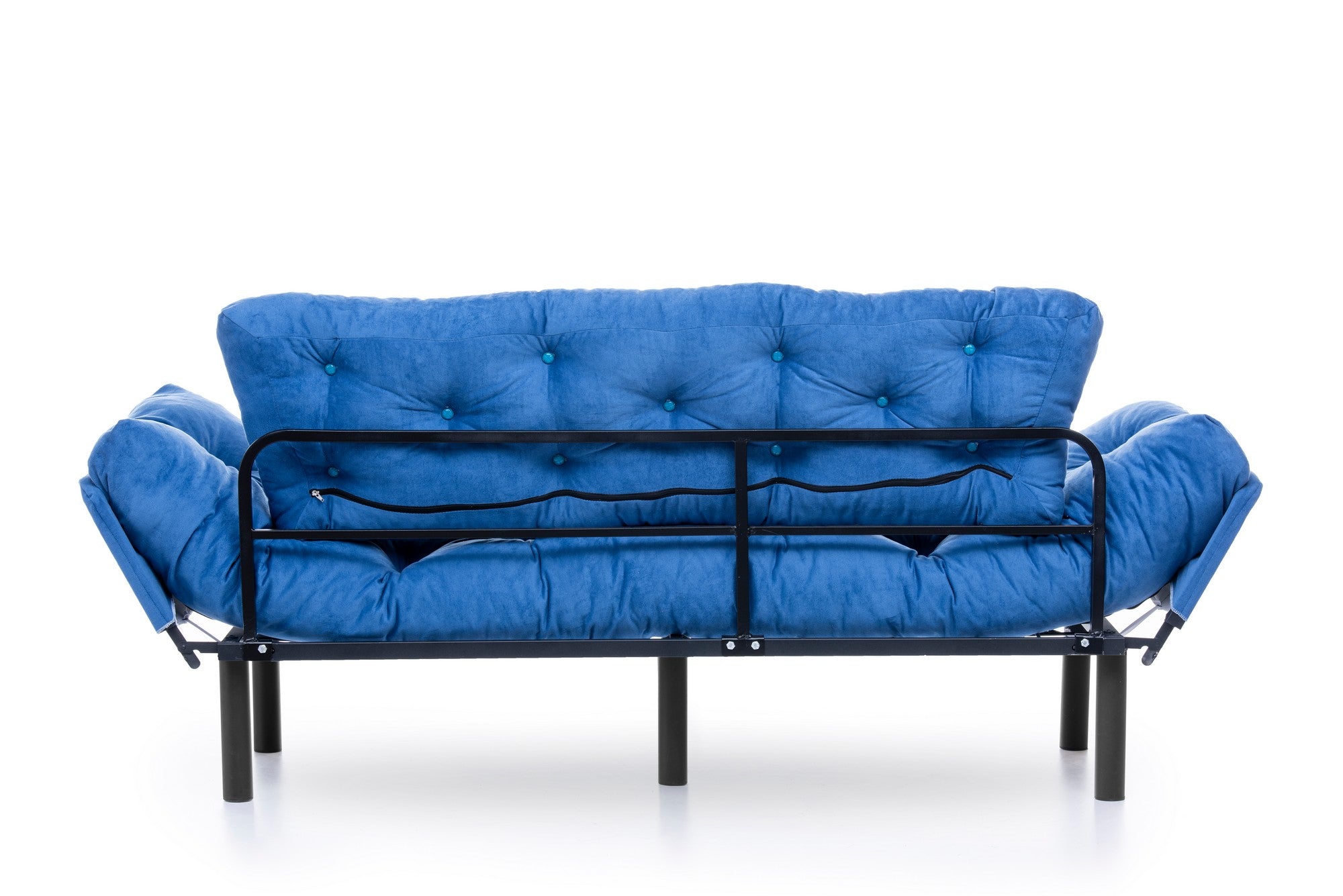 Sofá-cama moderno de 3 lugares, tecido de poliéster azul, 185 cm | Estrutura 100% metálica, braços ajustáveis em 5 níveis, capacidade de 300 kg | Design elegante e funcional