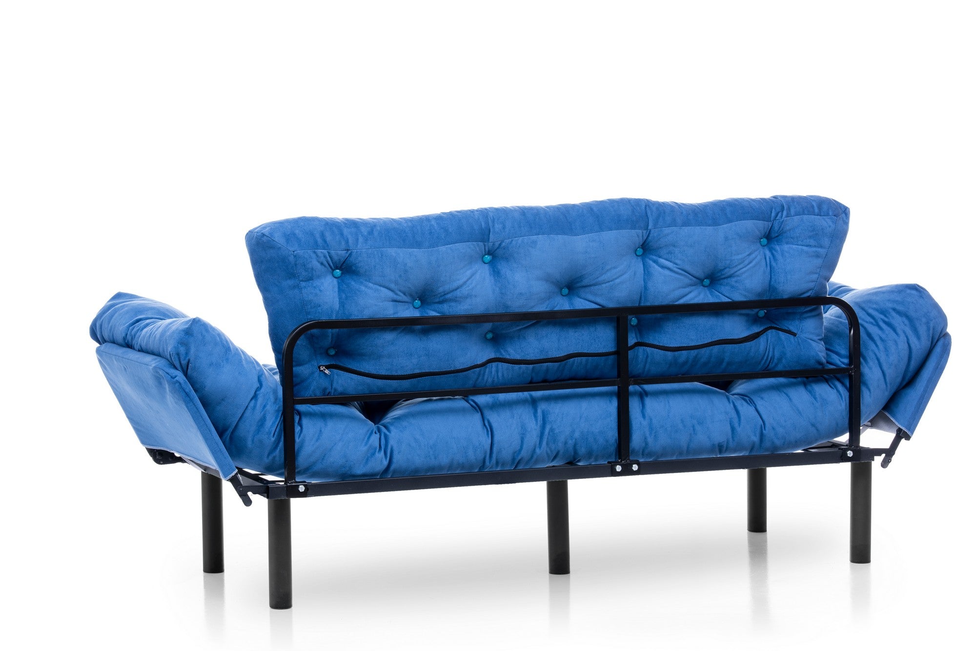 Sofá-cama moderno de 3 lugares, tecido de poliéster azul, 185 cm | Estrutura 100% metálica, braços ajustáveis em 5 níveis, capacidade de 300 kg | Design elegante e funcional