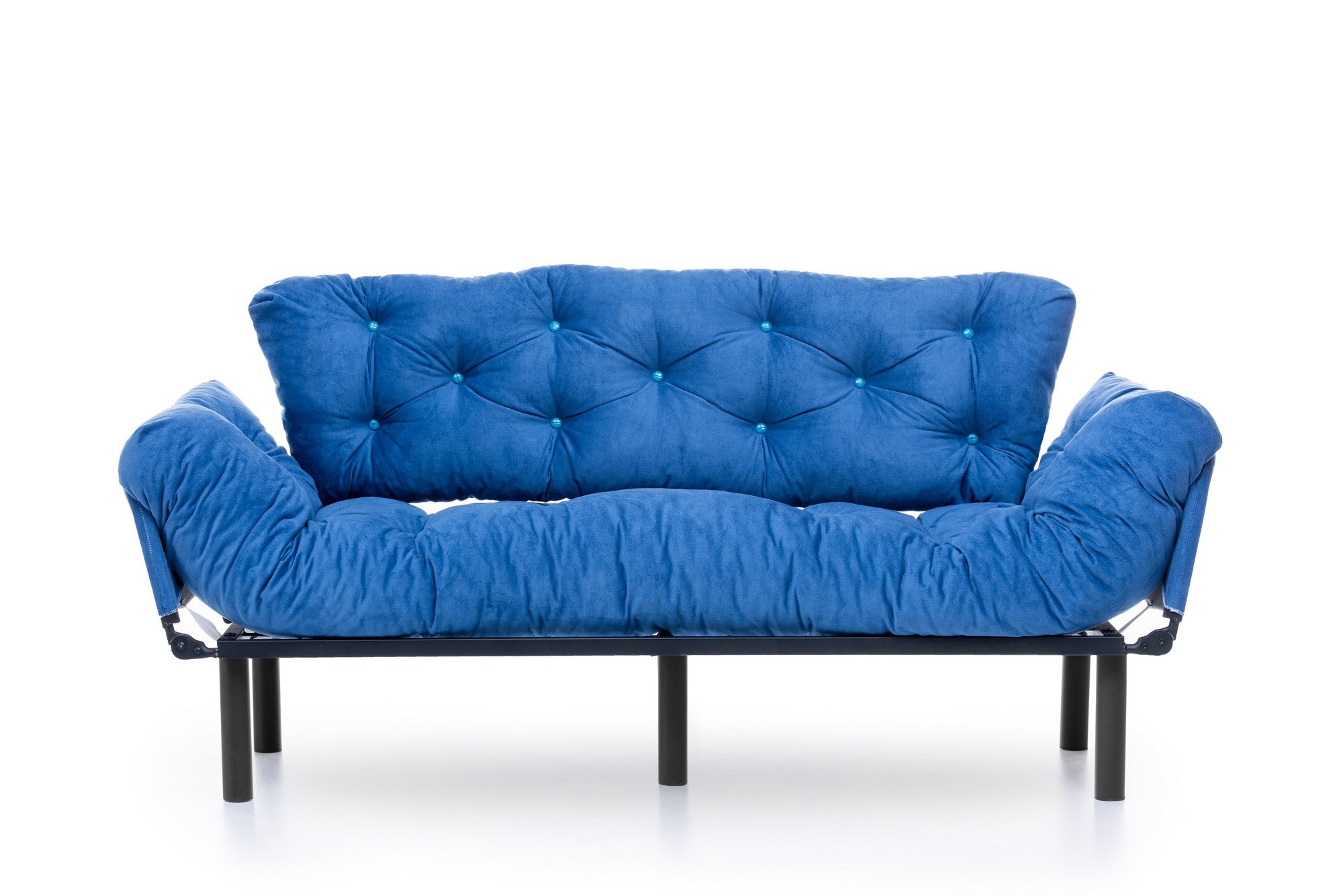 Sofá-cama moderno de 3 lugares, tecido de poliéster azul, 185 cm | Estrutura 100% metálica, braços ajustáveis em 5 níveis, capacidade de 300 kg | Design elegante e funcional