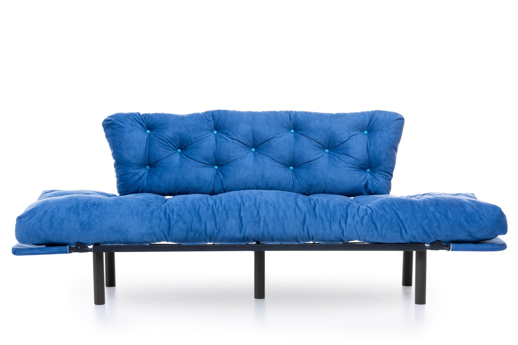 Sofá-cama moderno de 3 lugares, tecido de poliéster azul, 185 cm | Estrutura 100% metálica, braços ajustáveis em 5 níveis, capacidade de 300 kg | Design elegante e funcional