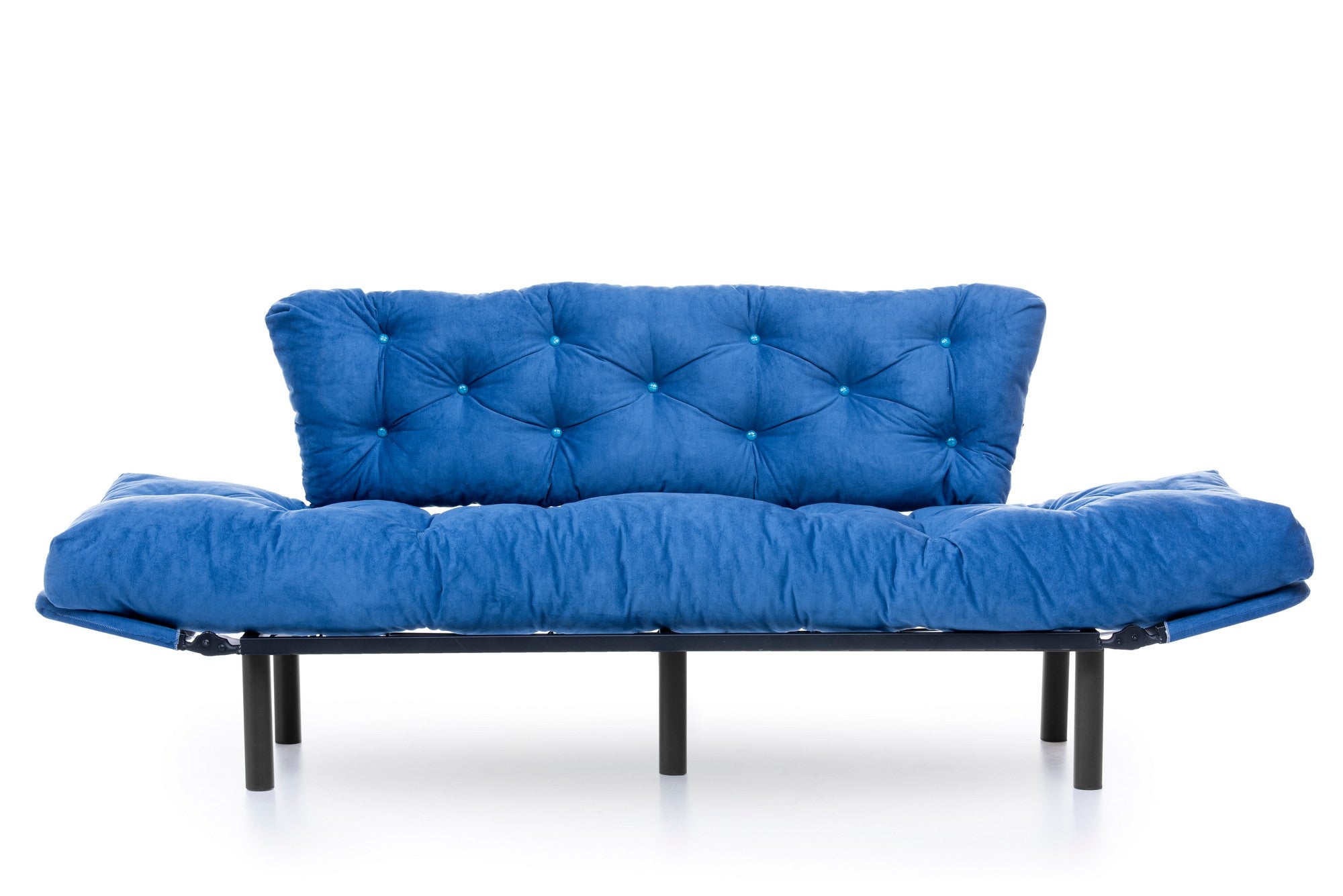 Sofá-cama moderno de 3 lugares, tecido de poliéster azul, 185 cm | Estrutura 100% metálica, braços ajustáveis em 5 níveis, capacidade de 300 kg | Design elegante e funcional
