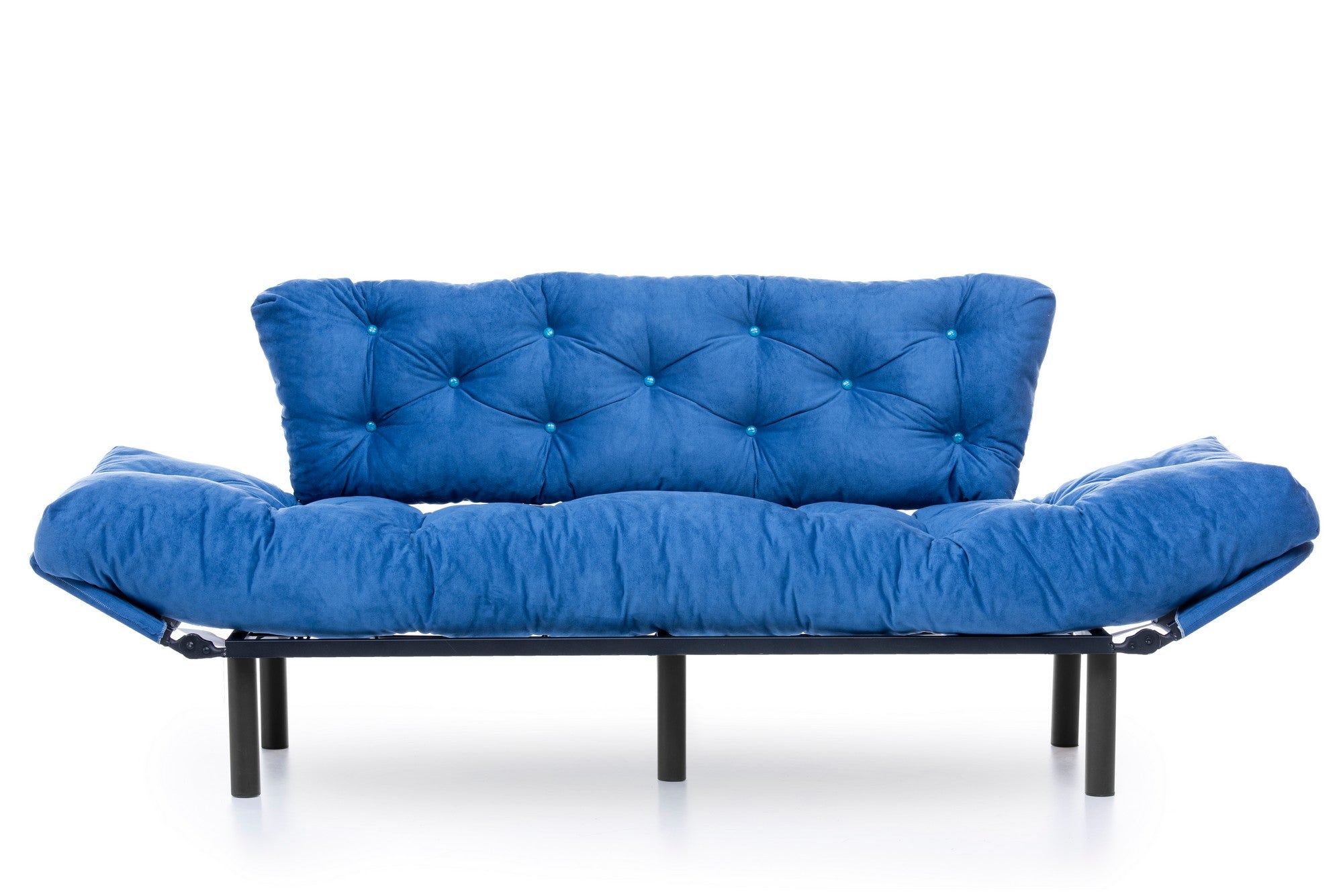 Sofá-cama moderno de 3 lugares, tecido de poliéster azul, 185 cm | Estrutura 100% metálica, braços ajustáveis em 5 níveis, capacidade de 300 kg | Design elegante e funcional