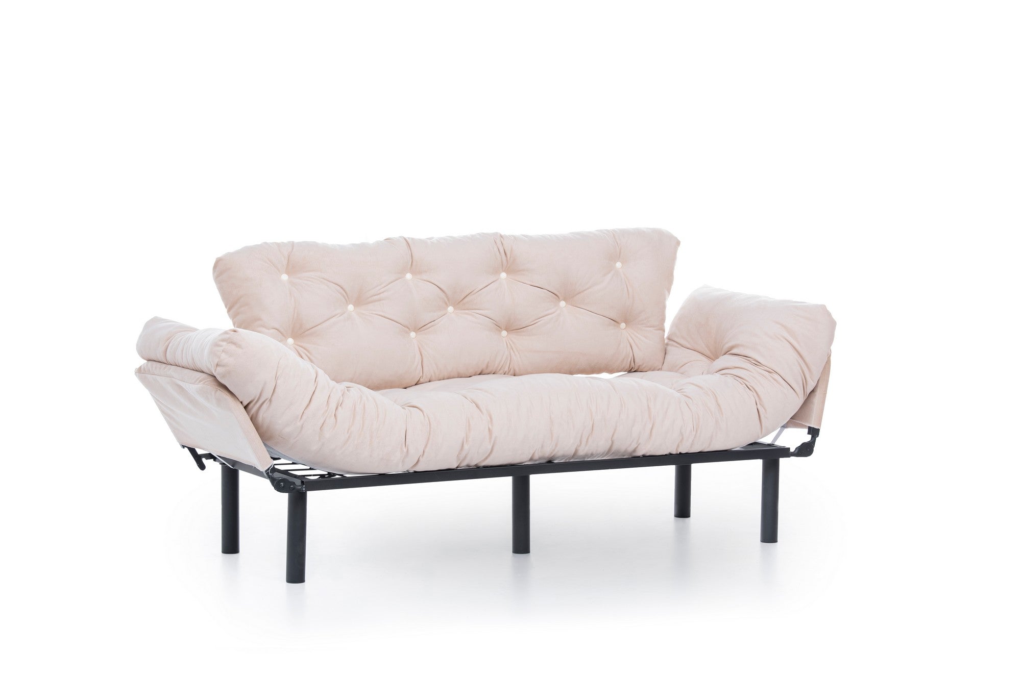 Sofá-cama moderno de 3 lugares, tecido de poliéster creme, estrutura 100% metálica, 185 cm | Braços ajustáveis em 5 níveis, capacidade para 300 kg, design elegante e funcional