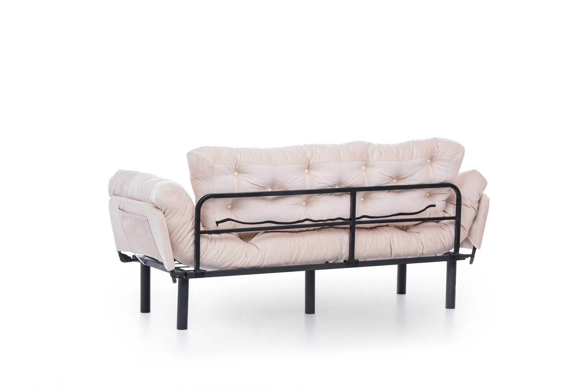 Sofá-cama moderno de 3 lugares, tecido de poliéster creme, estrutura 100% metálica, 185 cm | Braços ajustáveis em 5 níveis, capacidade para 300 kg, design elegante e funcional
