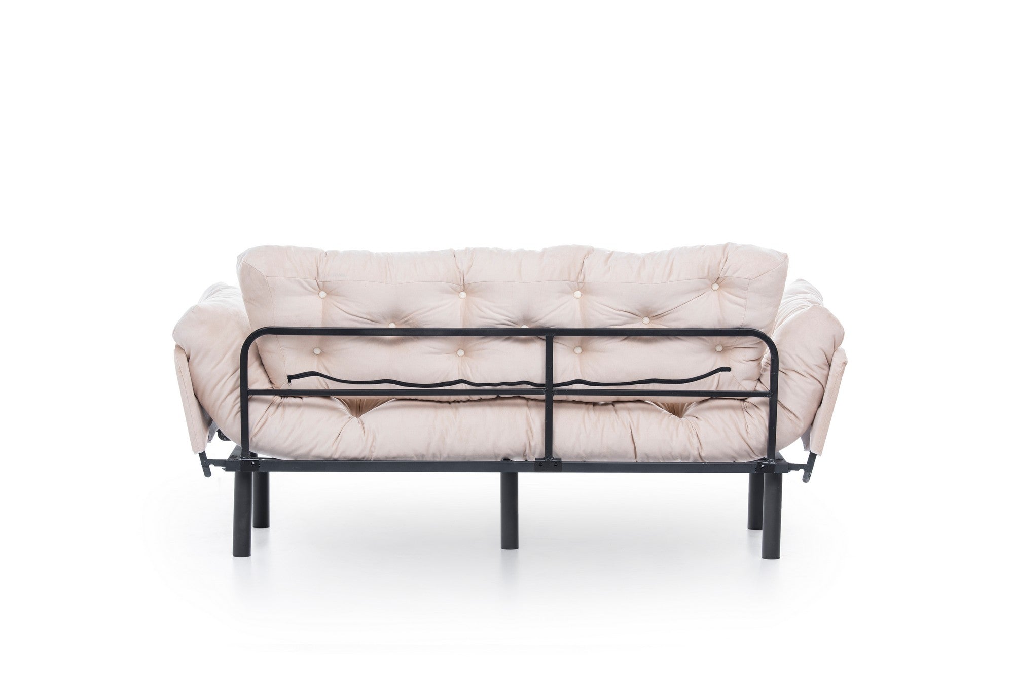 Sofá-cama moderno de 3 lugares, tecido de poliéster creme, estrutura 100% metálica, 185 cm | Braços ajustáveis em 5 níveis, capacidade para 300 kg, design elegante e funcional