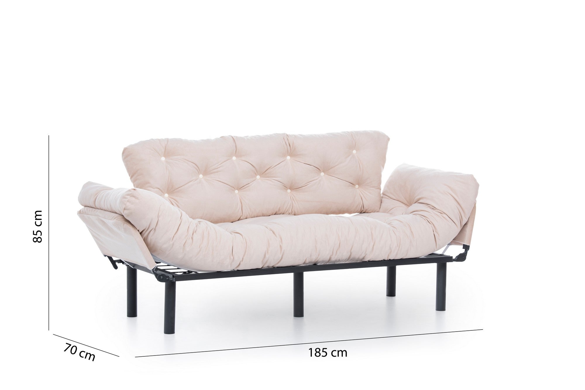 Sofá-cama moderno de 3 lugares, tecido de poliéster creme, estrutura 100% metálica, 185 cm | Braços ajustáveis em 5 níveis, capacidade para 300 kg, design elegante e funcional