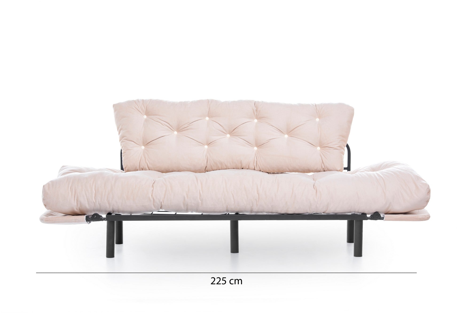 Sofá-cama moderno de 3 lugares, tecido de poliéster creme, estrutura 100% metálica, 185 cm | Braços ajustáveis em 5 níveis, capacidade para 300 kg, design elegante e funcional