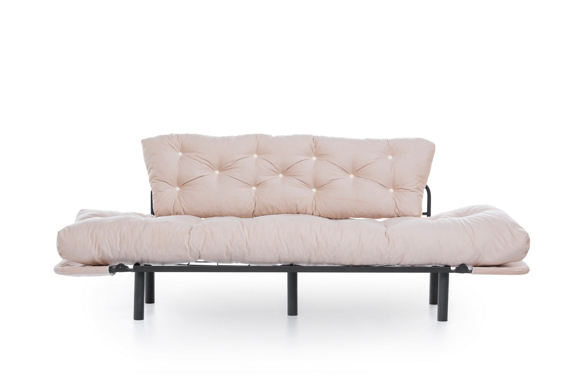 Sofá-cama moderno de 3 lugares, tecido de poliéster creme, estrutura 100% metálica, 185 cm | Braços ajustáveis em 5 níveis, capacidade para 300 kg, design elegante e funcional