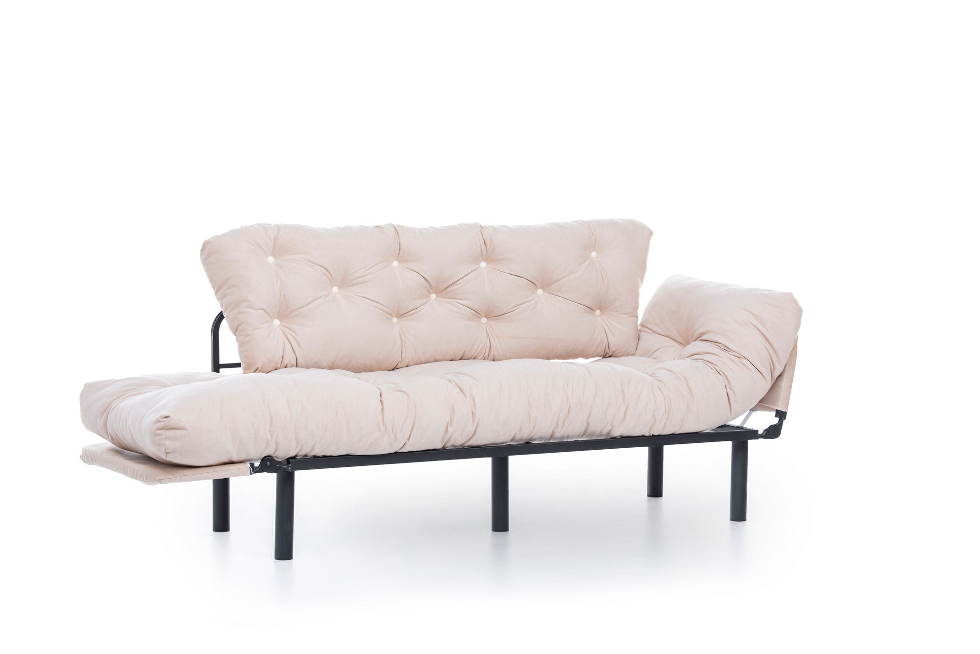 Sofá-cama moderno de 3 lugares, tecido de poliéster creme, estrutura 100% metálica, 185 cm | Braços ajustáveis em 5 níveis, capacidade para 300 kg, design elegante e funcional