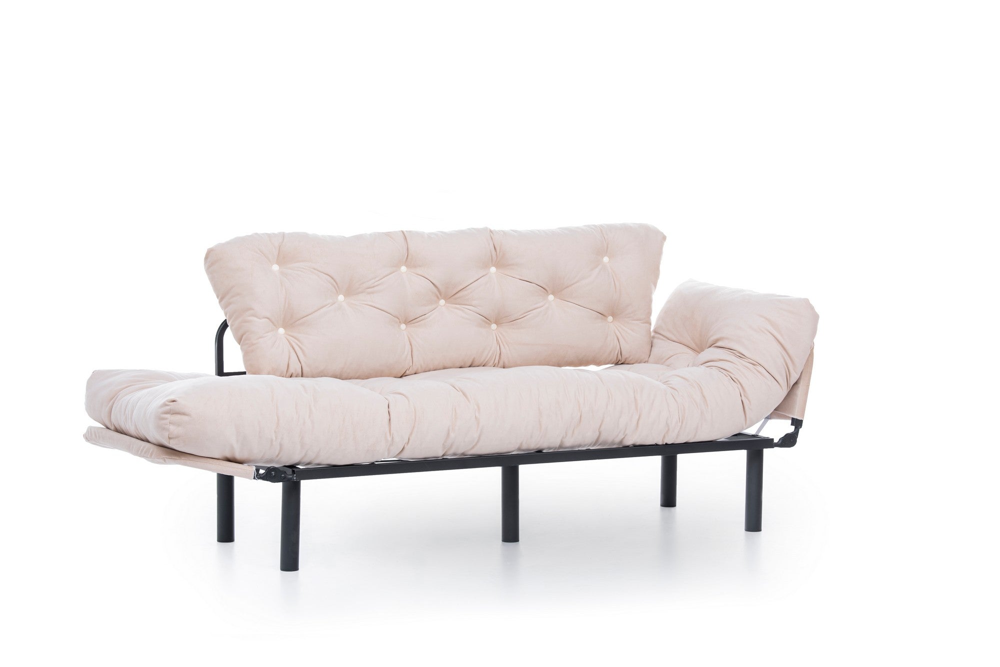 Sofá-cama moderno de 3 lugares, tecido de poliéster creme, estrutura 100% metálica, 185 cm | Braços ajustáveis em 5 níveis, capacidade para 300 kg, design elegante e funcional
