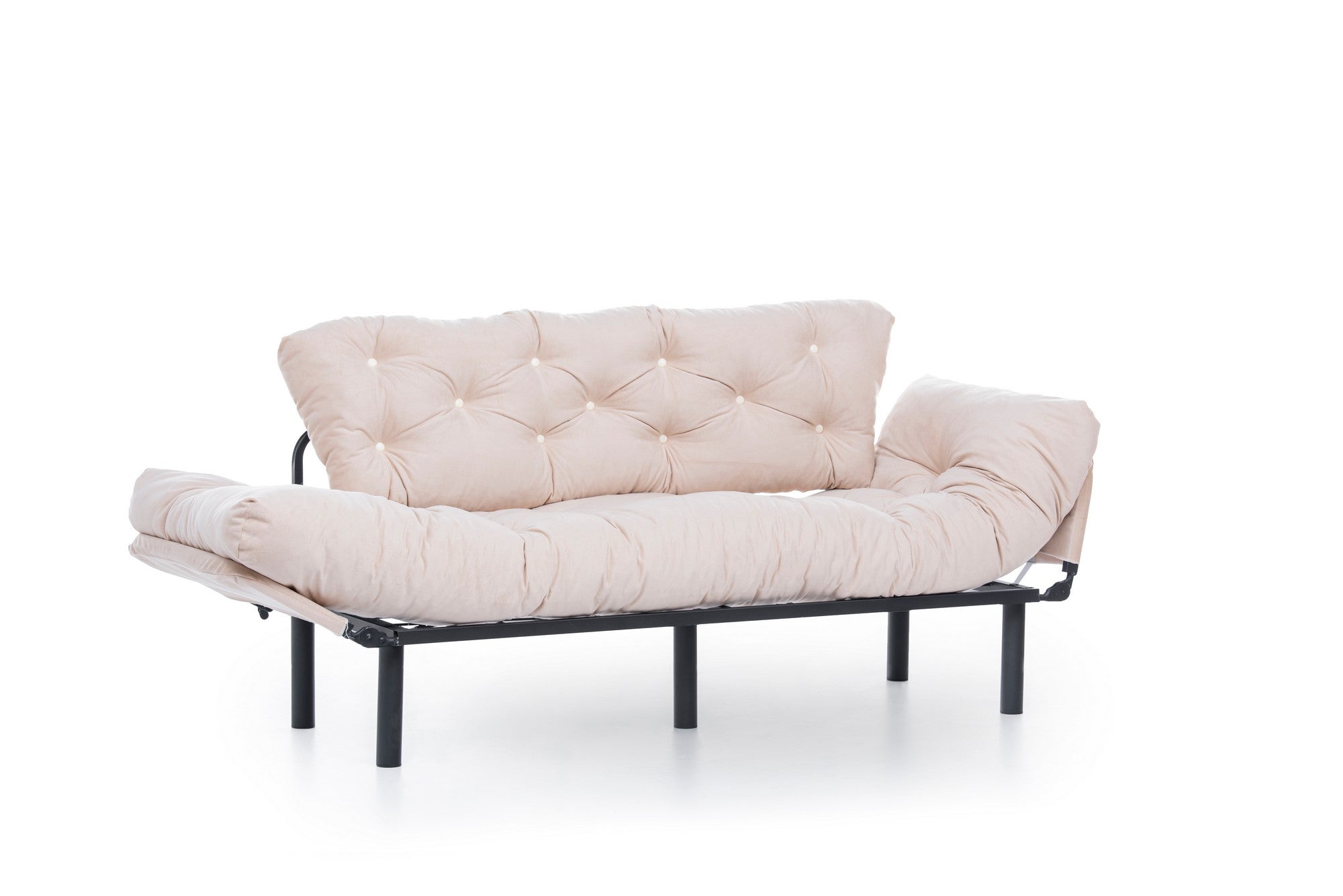 Sofá-cama moderno de 3 lugares, tecido de poliéster creme, estrutura 100% metálica, 185 cm | Braços ajustáveis em 5 níveis, capacidade para 300 kg, design elegante e funcional