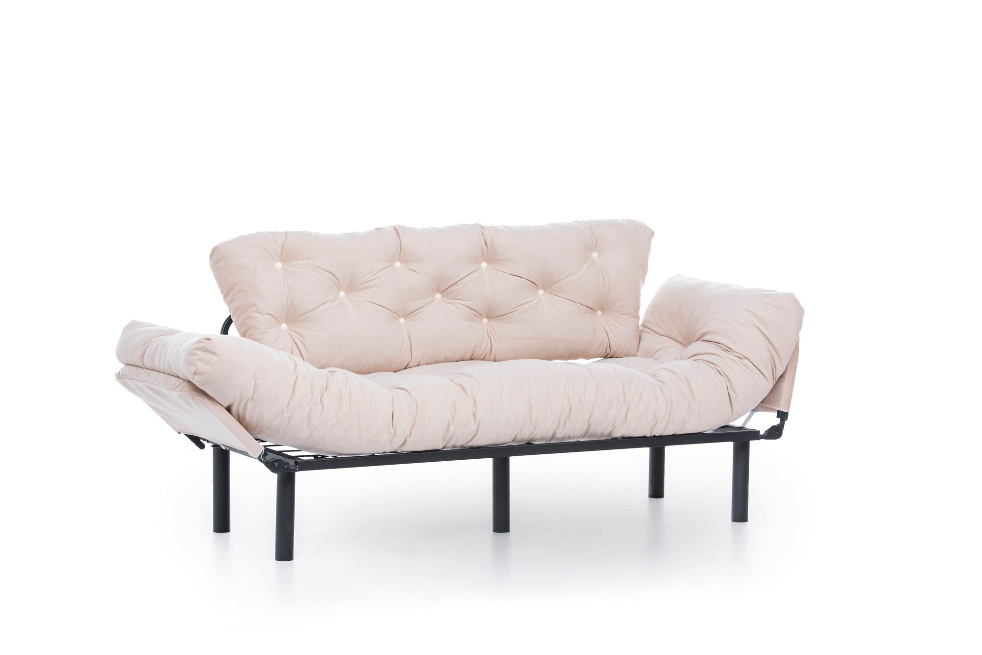 Sofá-cama moderno de 3 lugares, tecido de poliéster creme, estrutura 100% metálica, 185 cm | Braços ajustáveis em 5 níveis, capacidade para 300 kg, design elegante e funcional