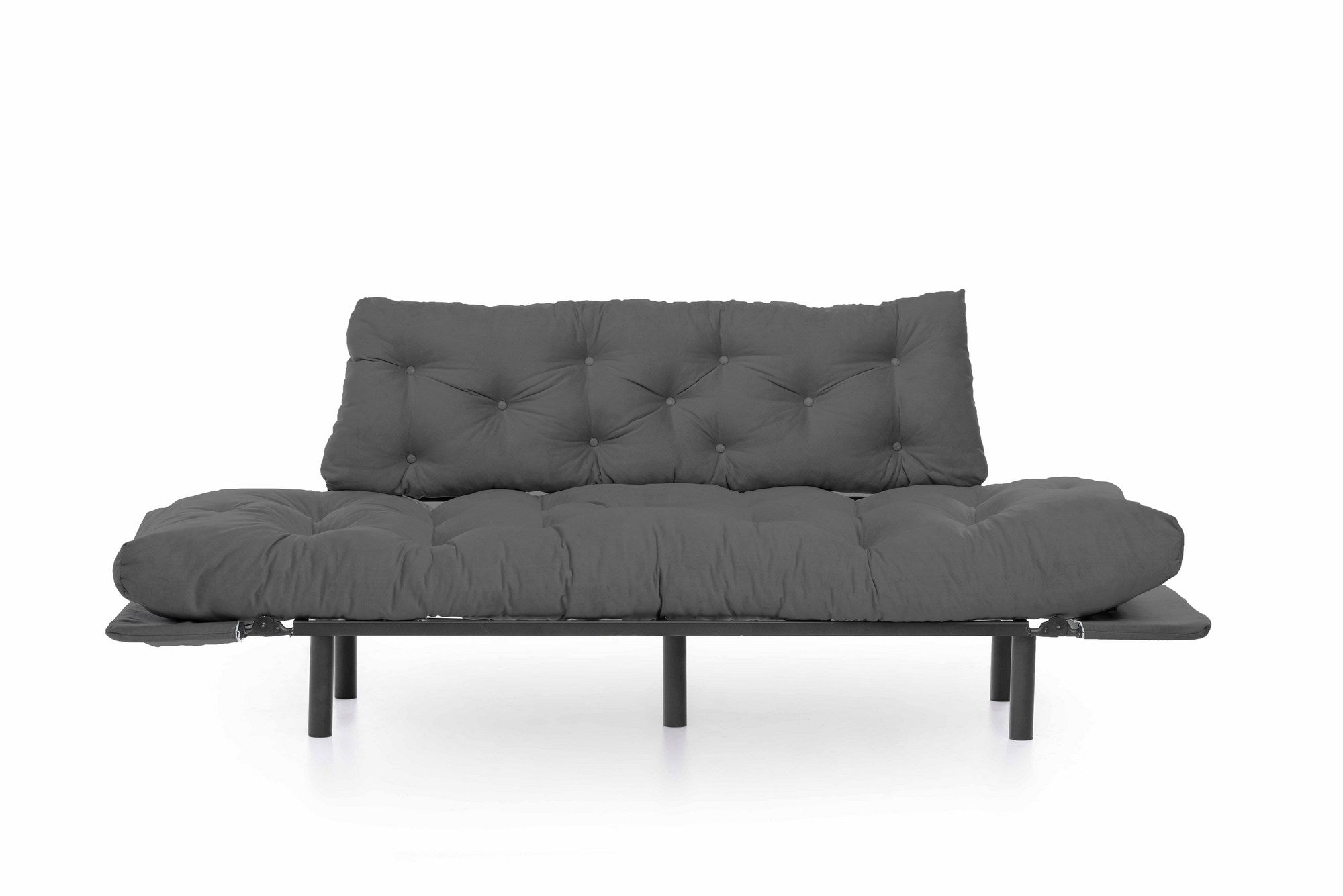 Sofá-cama moderno de 3 lugares, tecido de poliéster cinza, 185 cm | Estrutura 100% metálica, braços ajustáveis em 5 níveis, capacidade de 300 kg | Design elegante e funcional