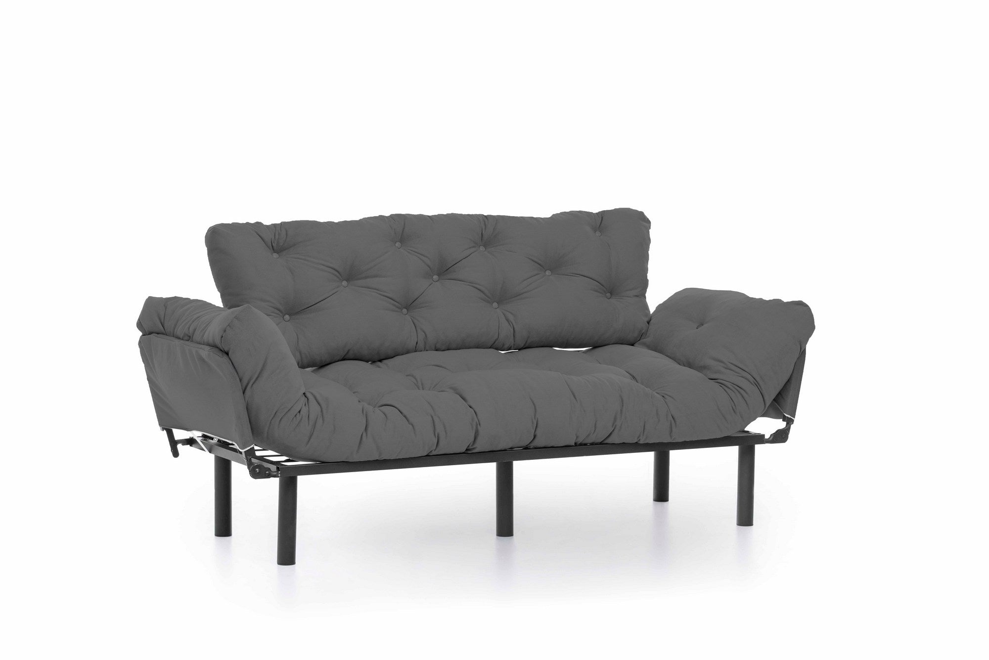Sofá-cama moderno de 3 lugares, tecido de poliéster cinza, 185 cm | Estrutura 100% metálica, braços ajustáveis em 5 níveis, capacidade de 300 kg | Design elegante e funcional