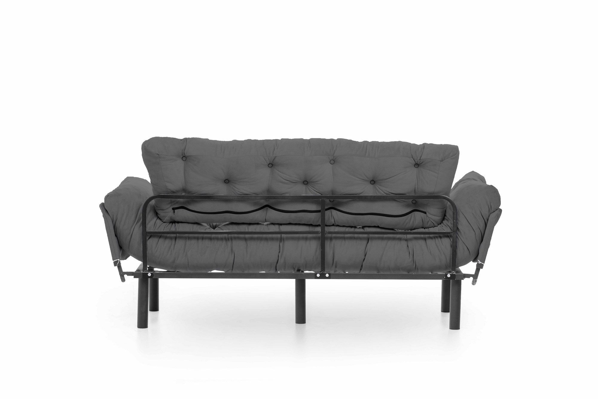 Sofá-cama moderno de 3 lugares, tecido de poliéster cinza, 185 cm | Estrutura 100% metálica, braços ajustáveis em 5 níveis, capacidade de 300 kg | Design elegante e funcional
