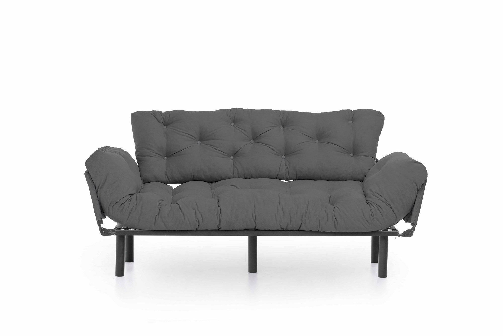 Sofá-cama moderno de 3 lugares, tecido de poliéster cinza, 185 cm | Estrutura 100% metálica, braços ajustáveis em 5 níveis, capacidade de 300 kg | Design elegante e funcional