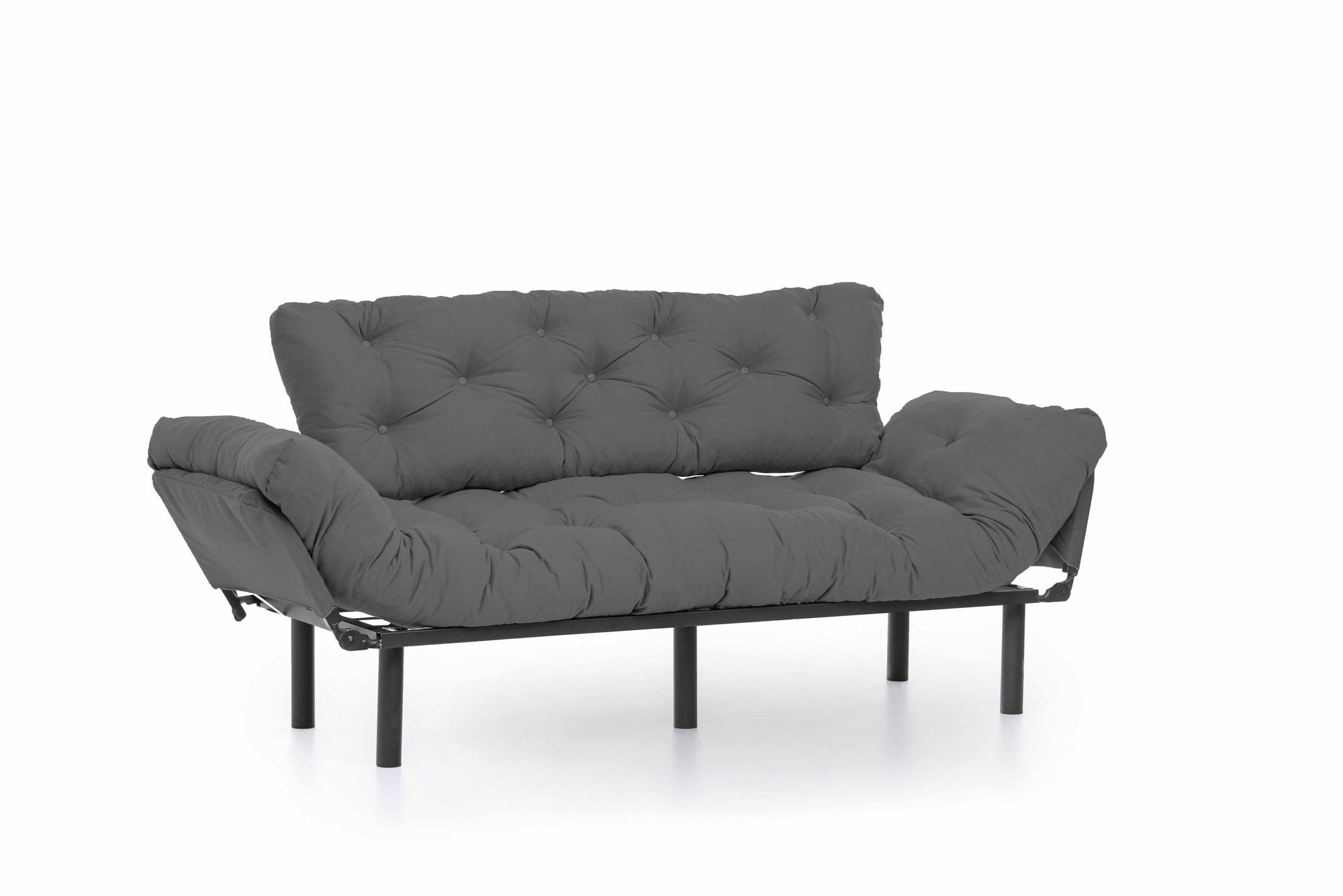 Sofá-cama moderno de 3 lugares, tecido de poliéster cinza, 185 cm | Estrutura 100% metálica, braços ajustáveis em 5 níveis, capacidade de 300 kg | Design elegante e funcional