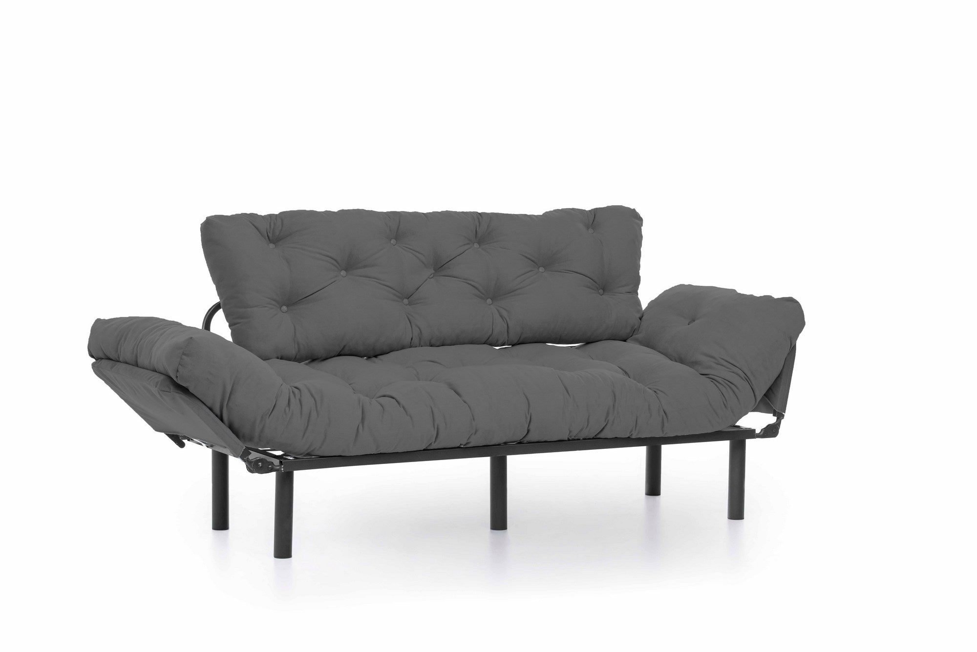 Sofá-cama moderno de 3 lugares, tecido de poliéster cinza, 185 cm | Estrutura 100% metálica, braços ajustáveis em 5 níveis, capacidade de 300 kg | Design elegante e funcional