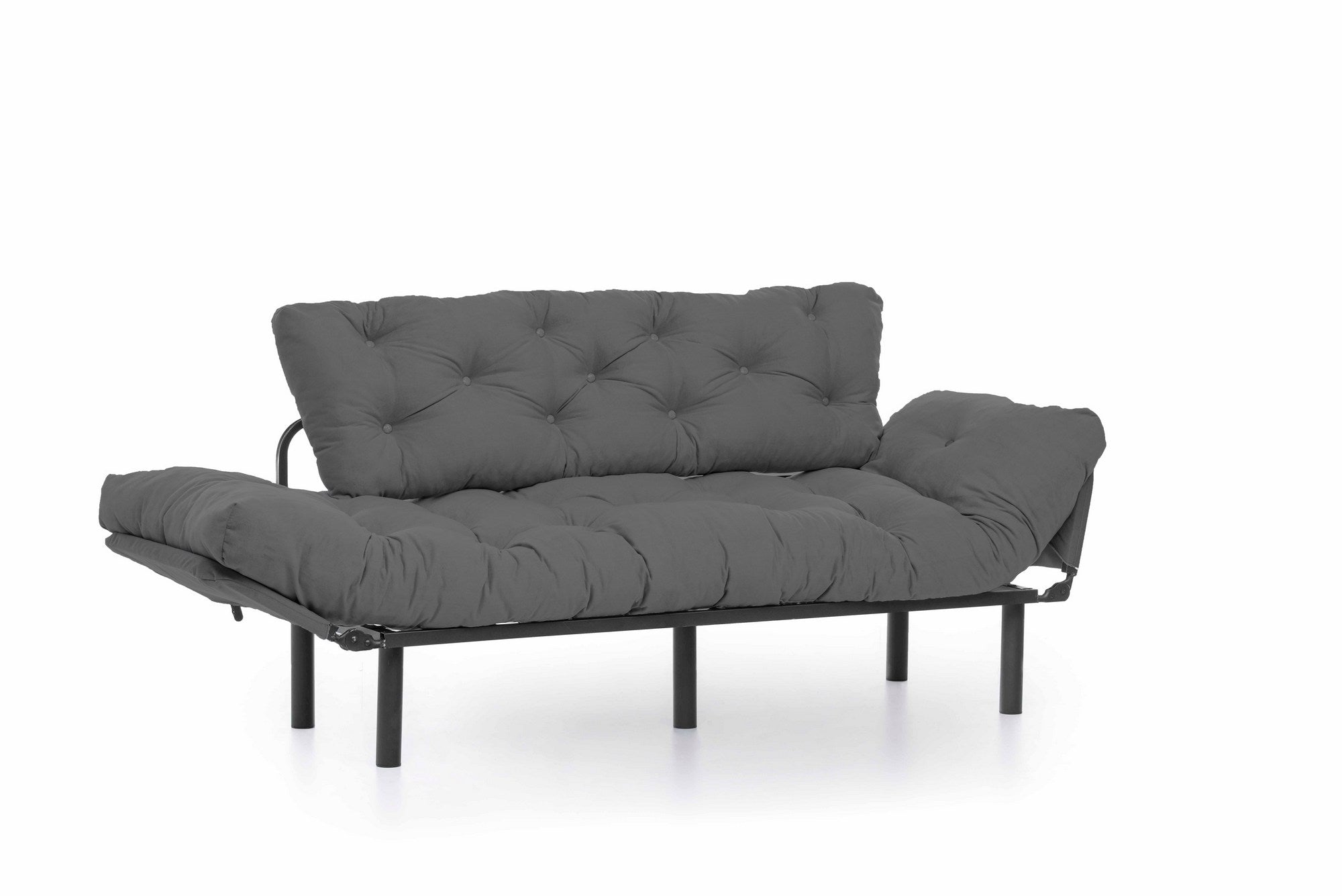 Sofá-cama moderno de 3 lugares, tecido de poliéster cinza, 185 cm | Estrutura 100% metálica, braços ajustáveis em 5 níveis, capacidade de 300 kg | Design elegante e funcional
