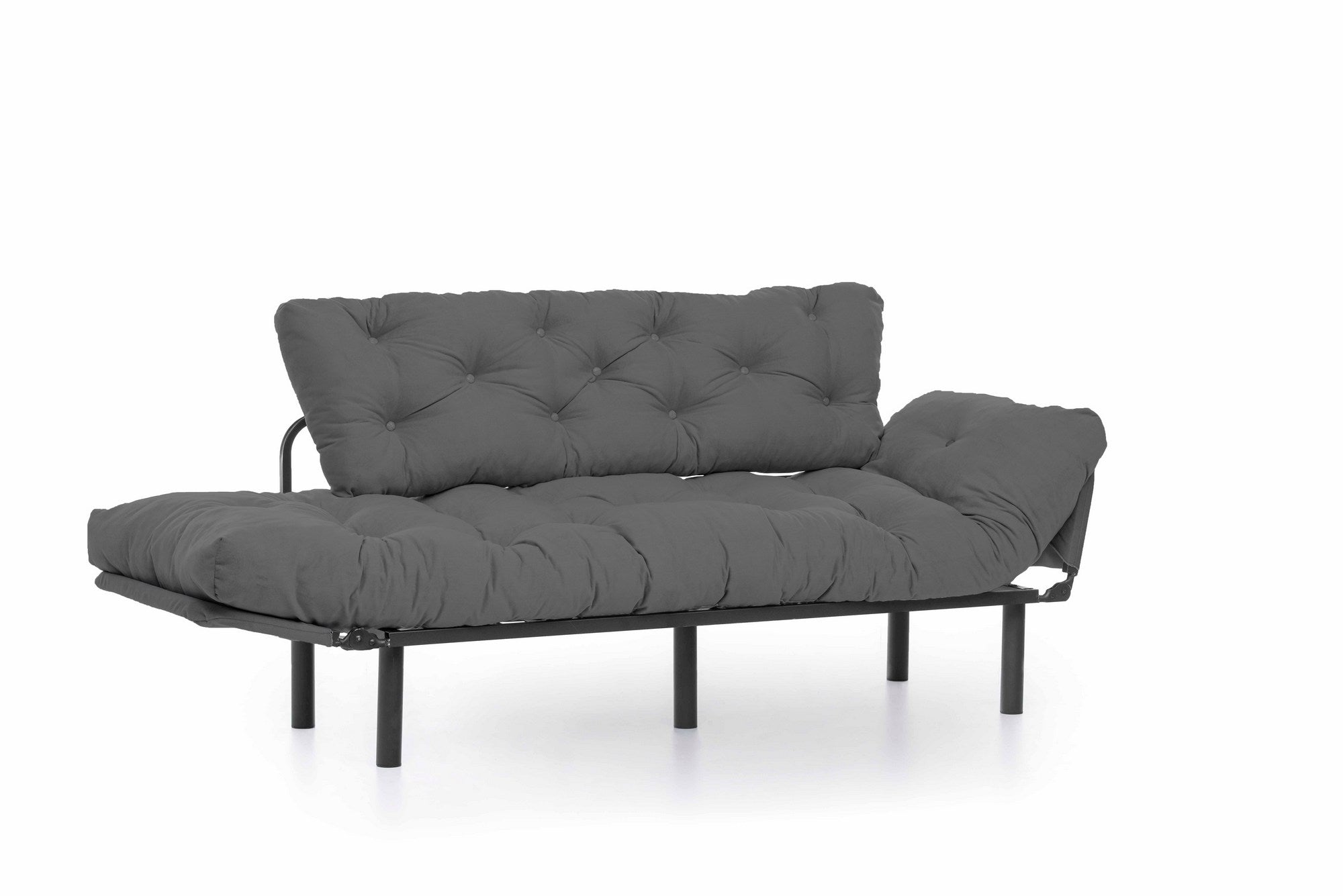 Sofá-cama moderno de 3 lugares, tecido de poliéster cinza, 185 cm | Estrutura 100% metálica, braços ajustáveis em 5 níveis, capacidade de 300 kg | Design elegante e funcional