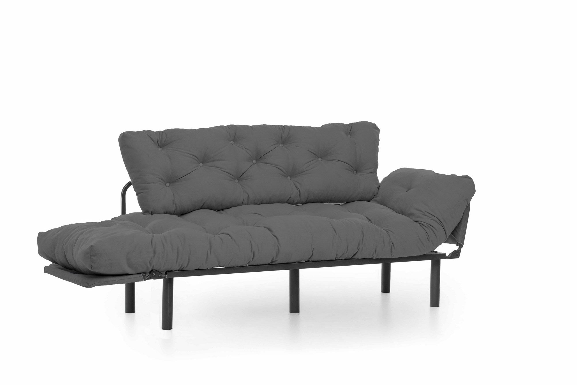 Sofá-cama moderno de 3 lugares, tecido de poliéster cinza, 185 cm | Estrutura 100% metálica, braços ajustáveis em 5 níveis, capacidade de 300 kg | Design elegante e funcional