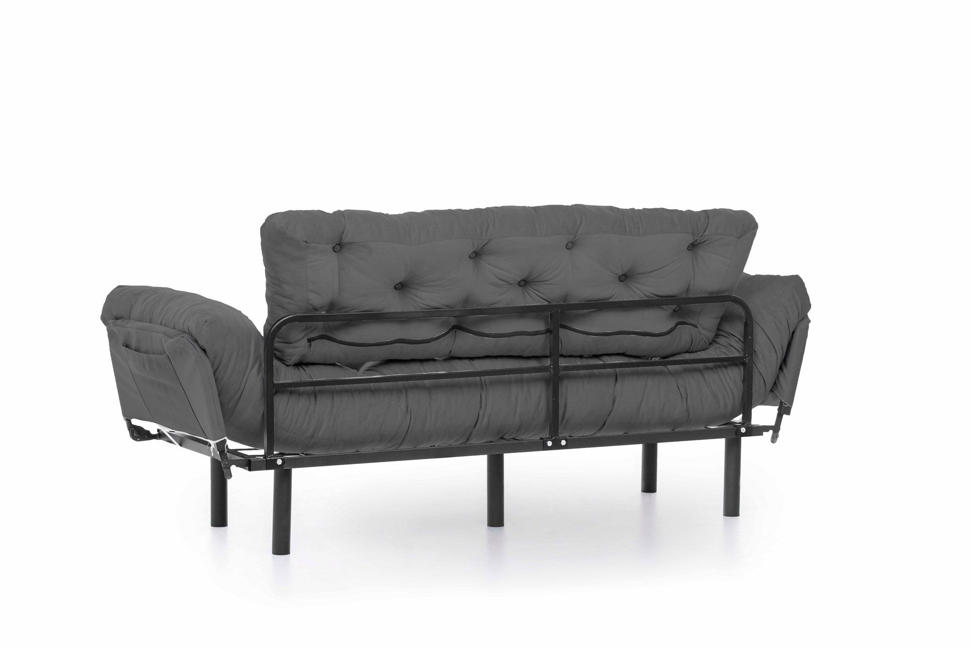 Sofá-cama moderno de 3 lugares, tecido de poliéster cinza, 185 cm | Estrutura 100% metálica, braços ajustáveis em 5 níveis, capacidade de 300 kg | Design elegante e funcional