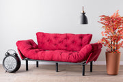 Sofá-cama moderno de 3 lugares, marrom, 185 cm | Estrutura 100% metálica, espuma 24 DNS, braços ajustáveis em 5 níveis | Elegante e funcional para casa e escritório