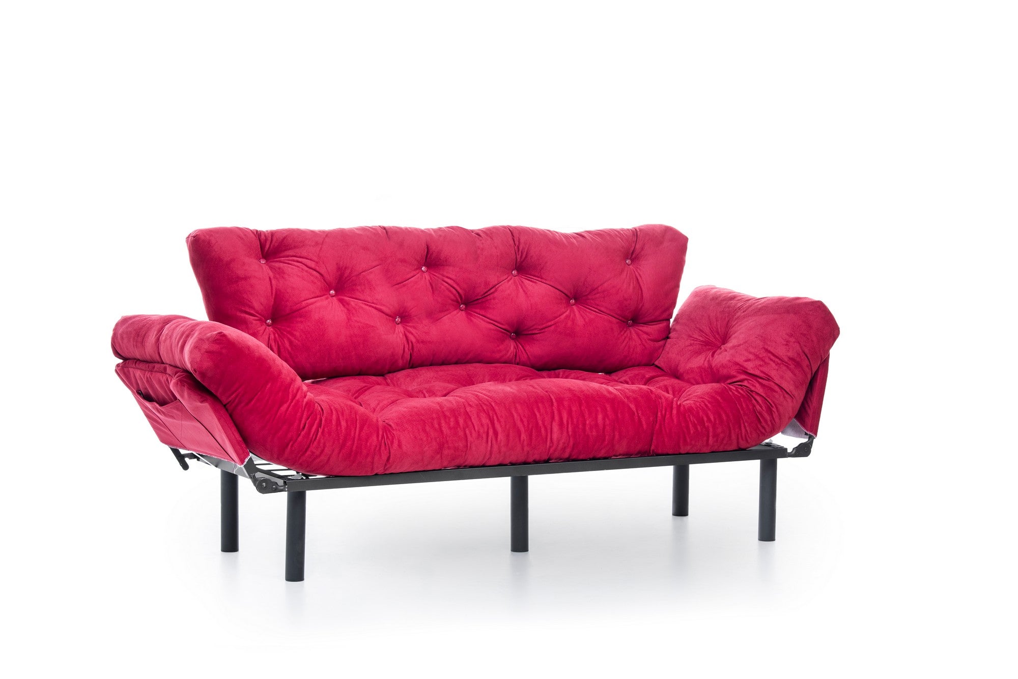 Sofá-cama moderno de 3 lugares, marrom, 185 cm | Estrutura 100% metálica, espuma 24 DNS, braços ajustáveis em 5 níveis | Elegante e funcional para casa e escritório