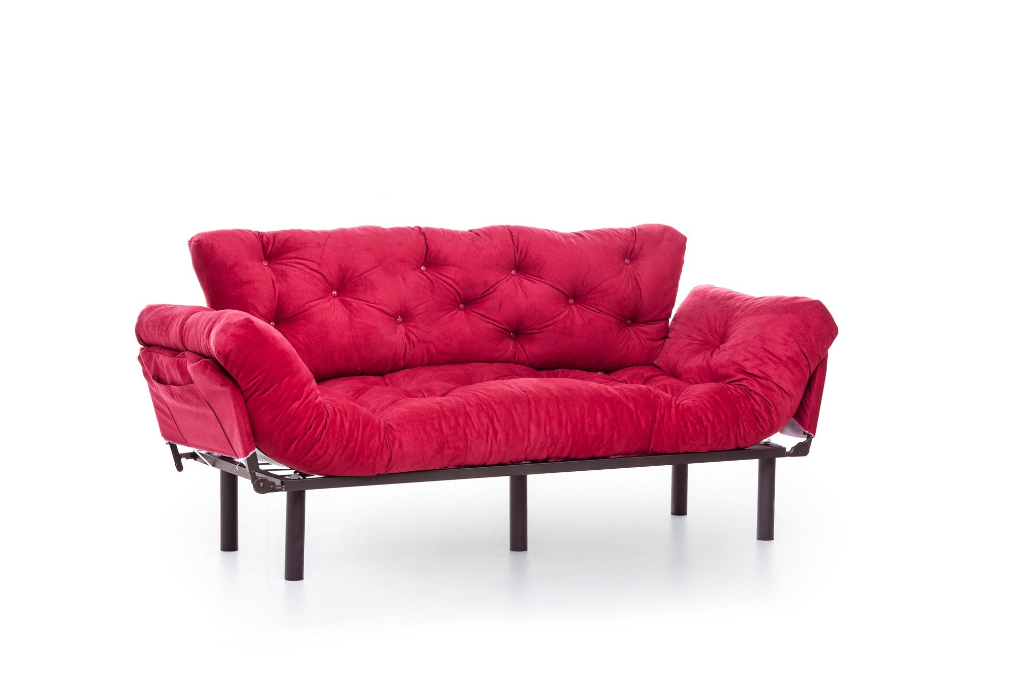Sofá-cama moderno de 3 lugares, marrom, 185 cm | Estrutura 100% metálica, espuma 24 DNS, braços ajustáveis em 5 níveis | Elegante e funcional para casa e escritório
