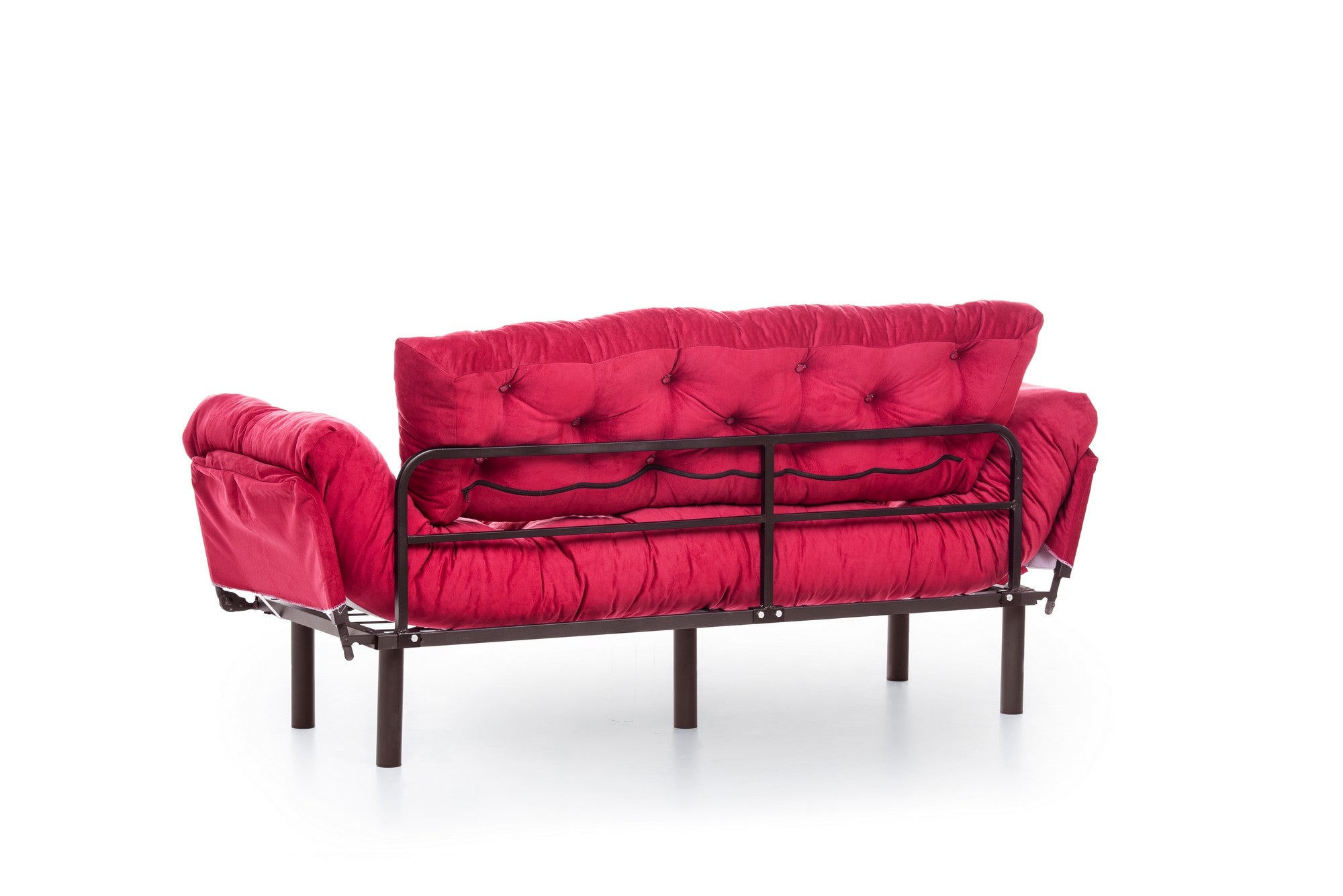 Sofá-cama moderno de 3 lugares, marrom, 185 cm | Estrutura 100% metálica, espuma 24 DNS, braços ajustáveis em 5 níveis | Elegante e funcional para casa e escritório