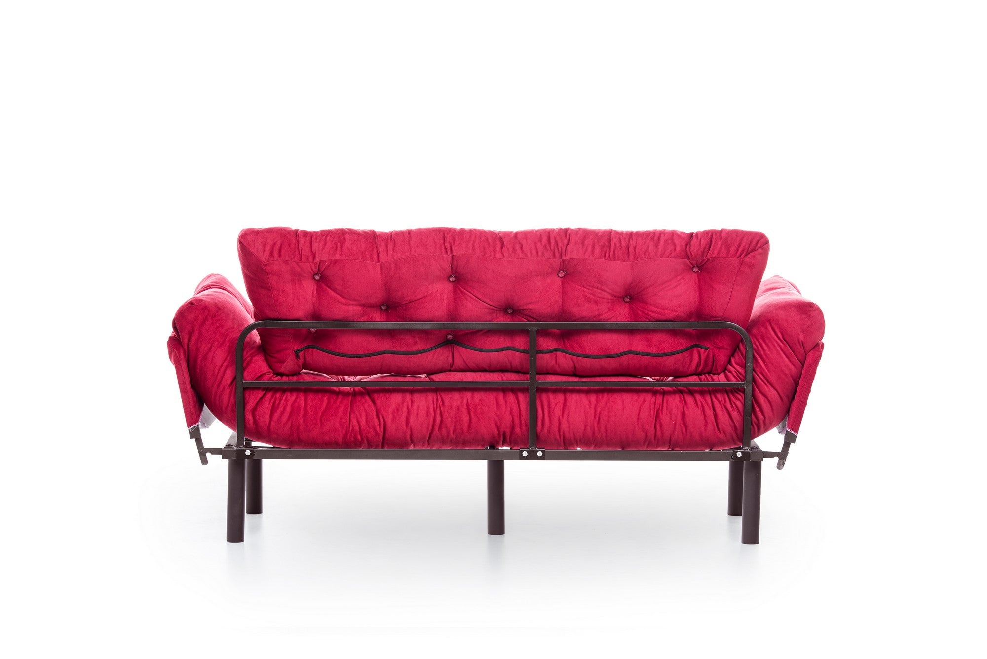 Sofá-cama moderno de 3 lugares, marrom, 185 cm | Estrutura 100% metálica, espuma 24 DNS, braços ajustáveis em 5 níveis | Elegante e funcional para casa e escritório
