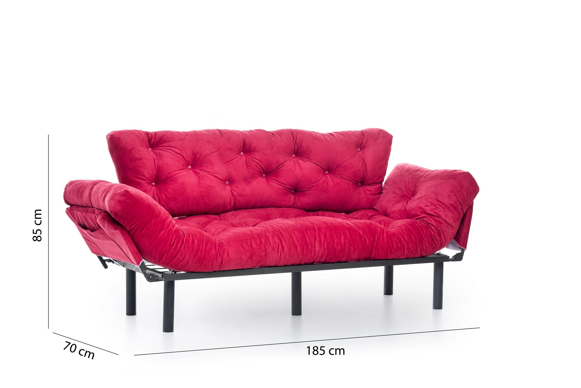 Sofá-cama moderno de 3 lugares, marrom, 185 cm | Estrutura 100% metálica, espuma 24 DNS, braços ajustáveis em 5 níveis | Elegante e funcional para casa e escritório
