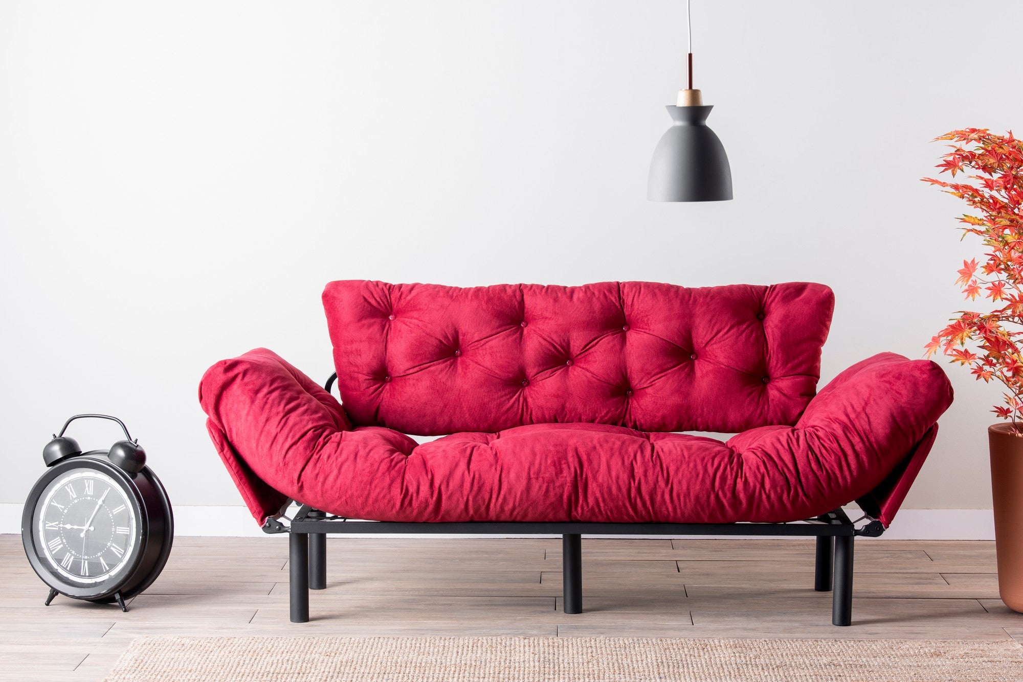 Sofá-cama moderno de 3 lugares, marrom, 185 cm | Estrutura 100% metálica, espuma 24 DNS, braços ajustáveis em 5 níveis | Elegante e funcional para casa e escritório
