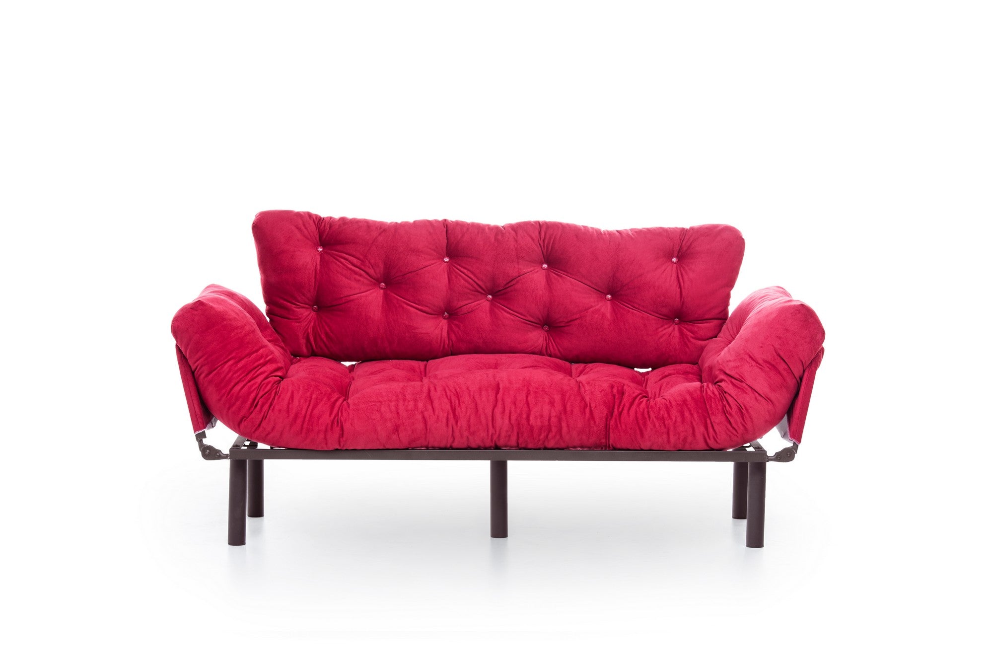 Sofá-cama moderno de 3 lugares, marrom, 185 cm | Estrutura 100% metálica, espuma 24 DNS, braços ajustáveis em 5 níveis | Elegante e funcional para casa e escritório