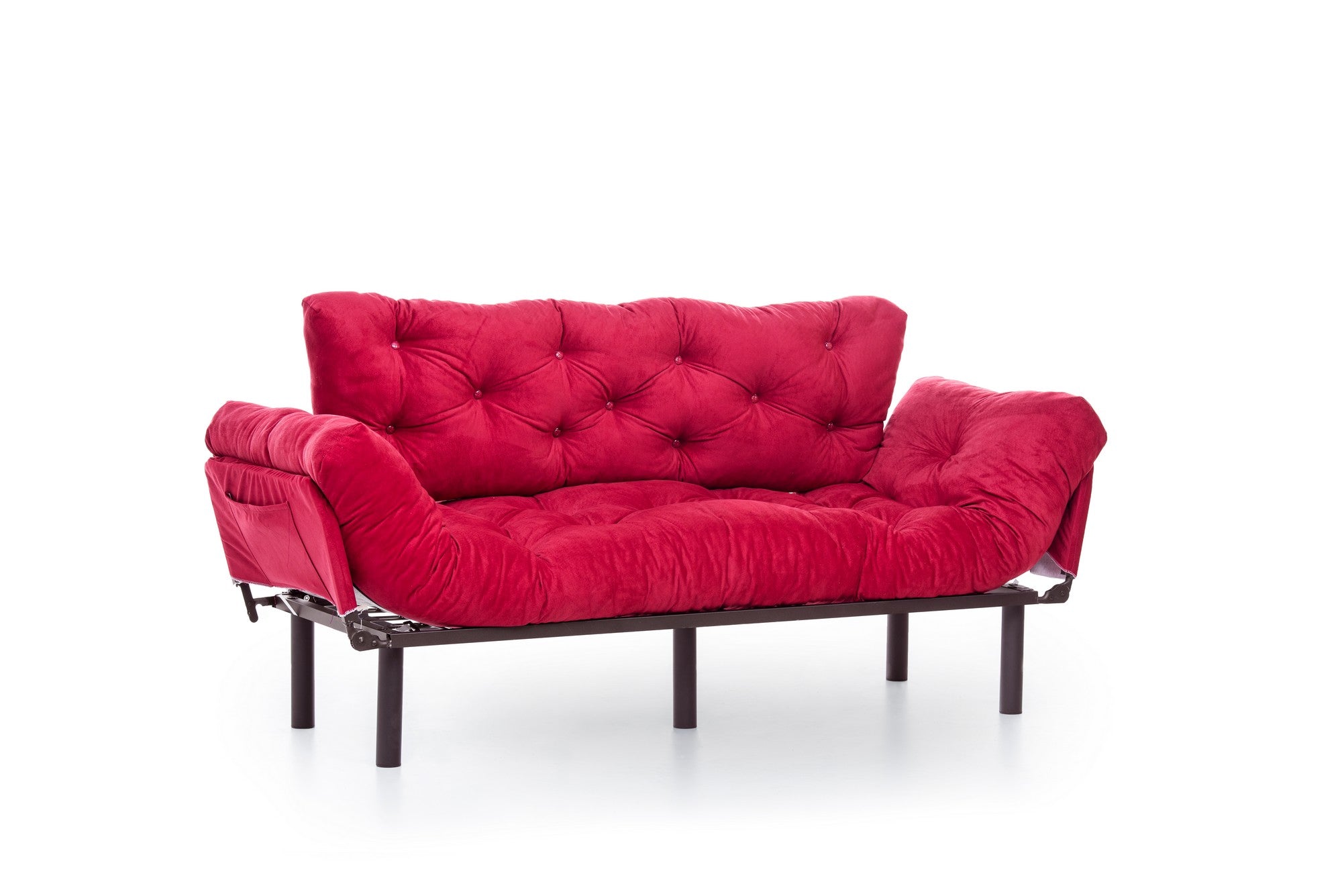 Sofá-cama moderno de 3 lugares, marrom, 185 cm | Estrutura 100% metálica, espuma 24 DNS, braços ajustáveis em 5 níveis | Elegante e funcional para casa e escritório