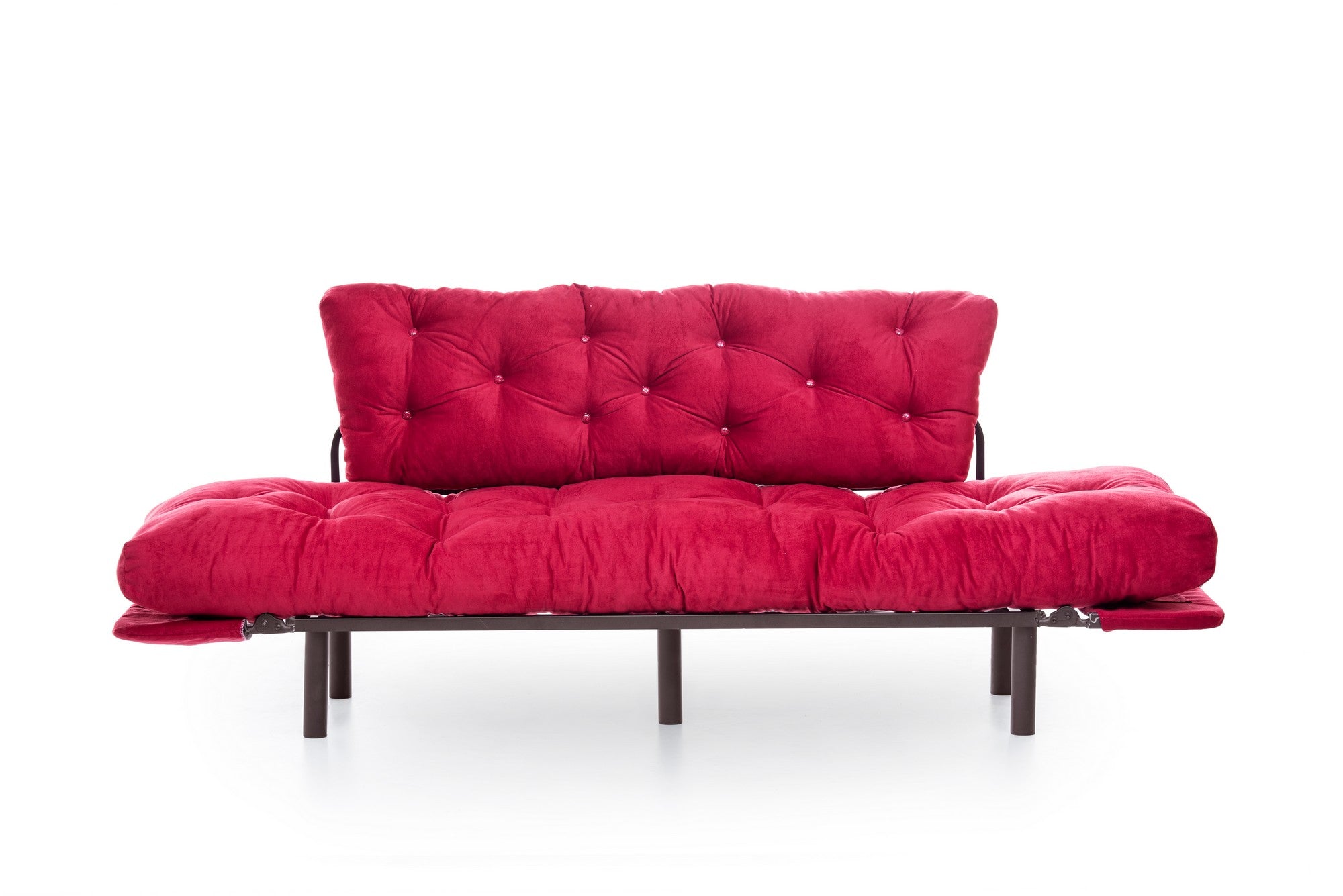 Sofá-cama moderno de 3 lugares, marrom, 185 cm | Estrutura 100% metálica, espuma 24 DNS, braços ajustáveis em 5 níveis | Elegante e funcional para casa e escritório