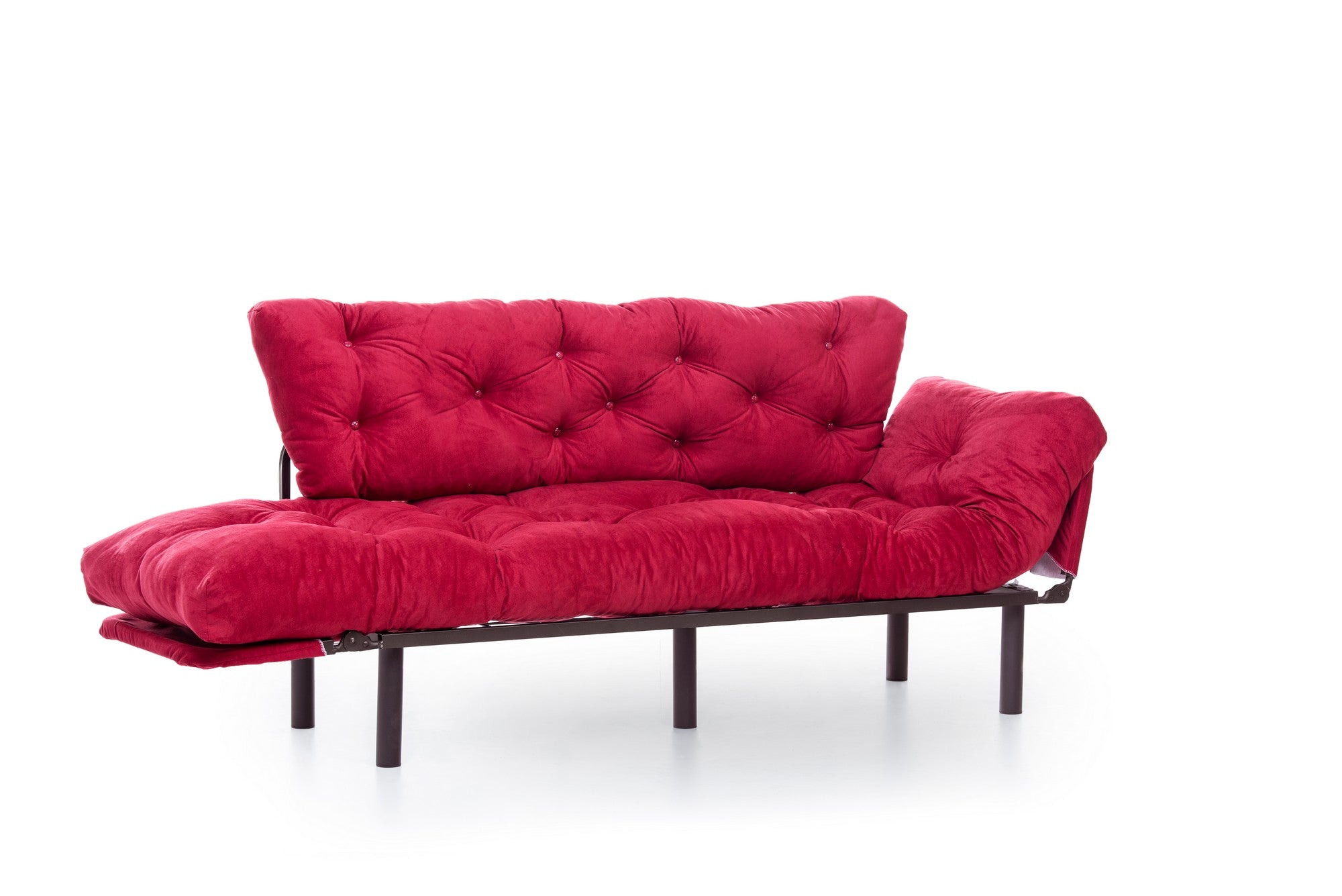Sofá-cama moderno de 3 lugares, marrom, 185 cm | Estrutura 100% metálica, espuma 24 DNS, braços ajustáveis em 5 níveis | Elegante e funcional para casa e escritório