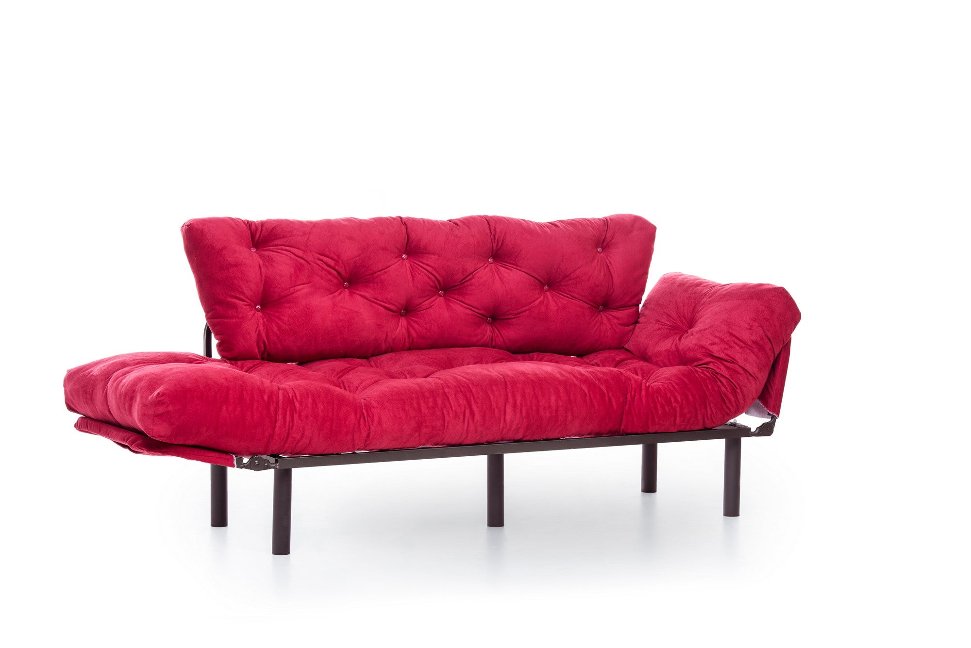 Sofá-cama moderno de 3 lugares, marrom, 185 cm | Estrutura 100% metálica, espuma 24 DNS, braços ajustáveis em 5 níveis | Elegante e funcional para casa e escritório